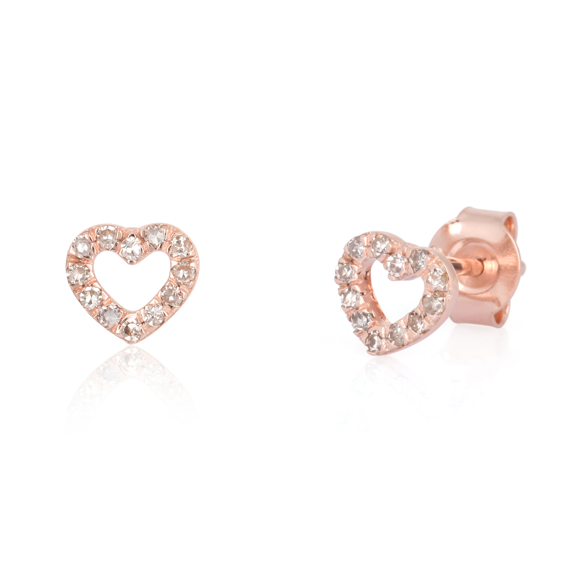 Rose Gold Diamond Single Line Heart Studs