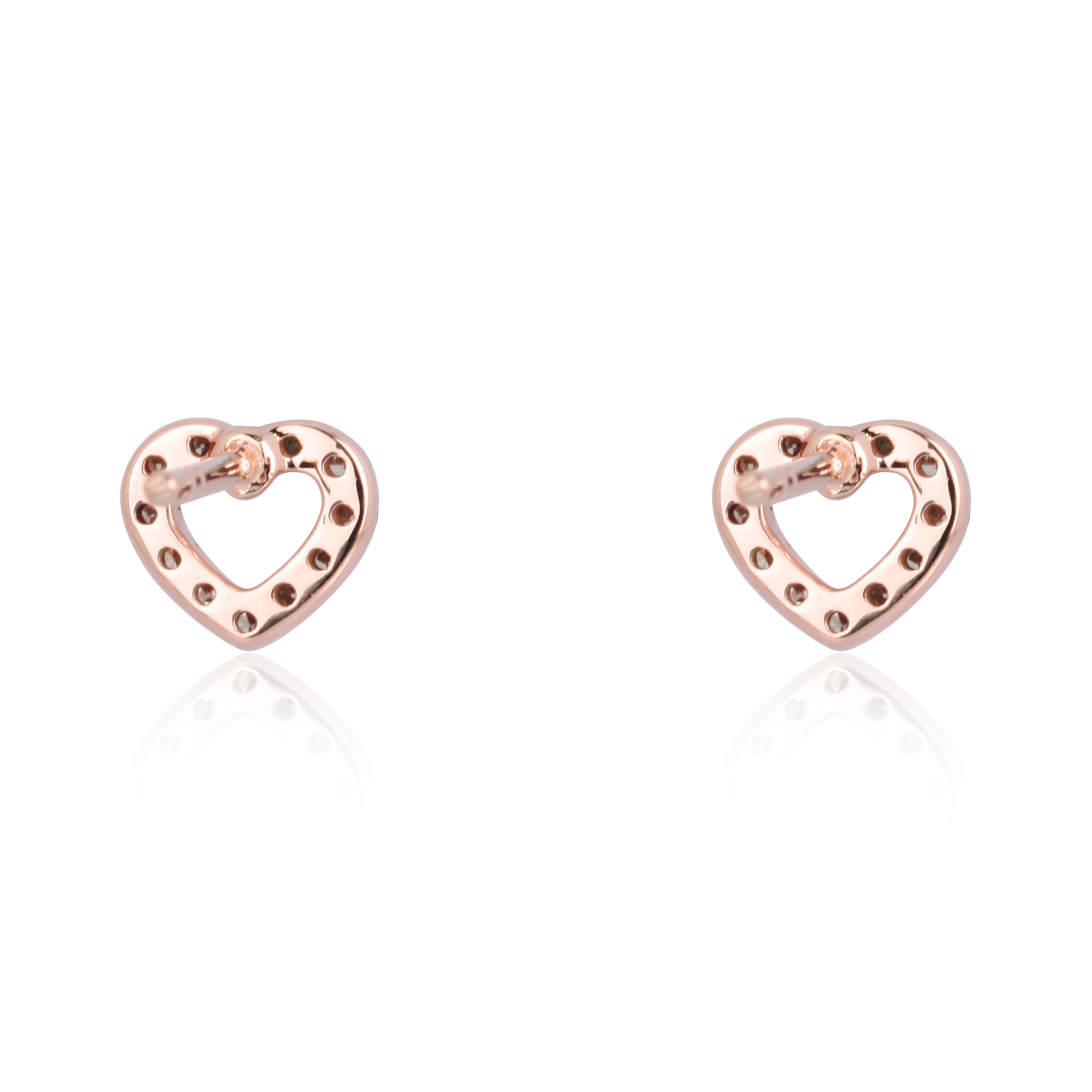 Rose Gold Diamond Single Line Heart Studs