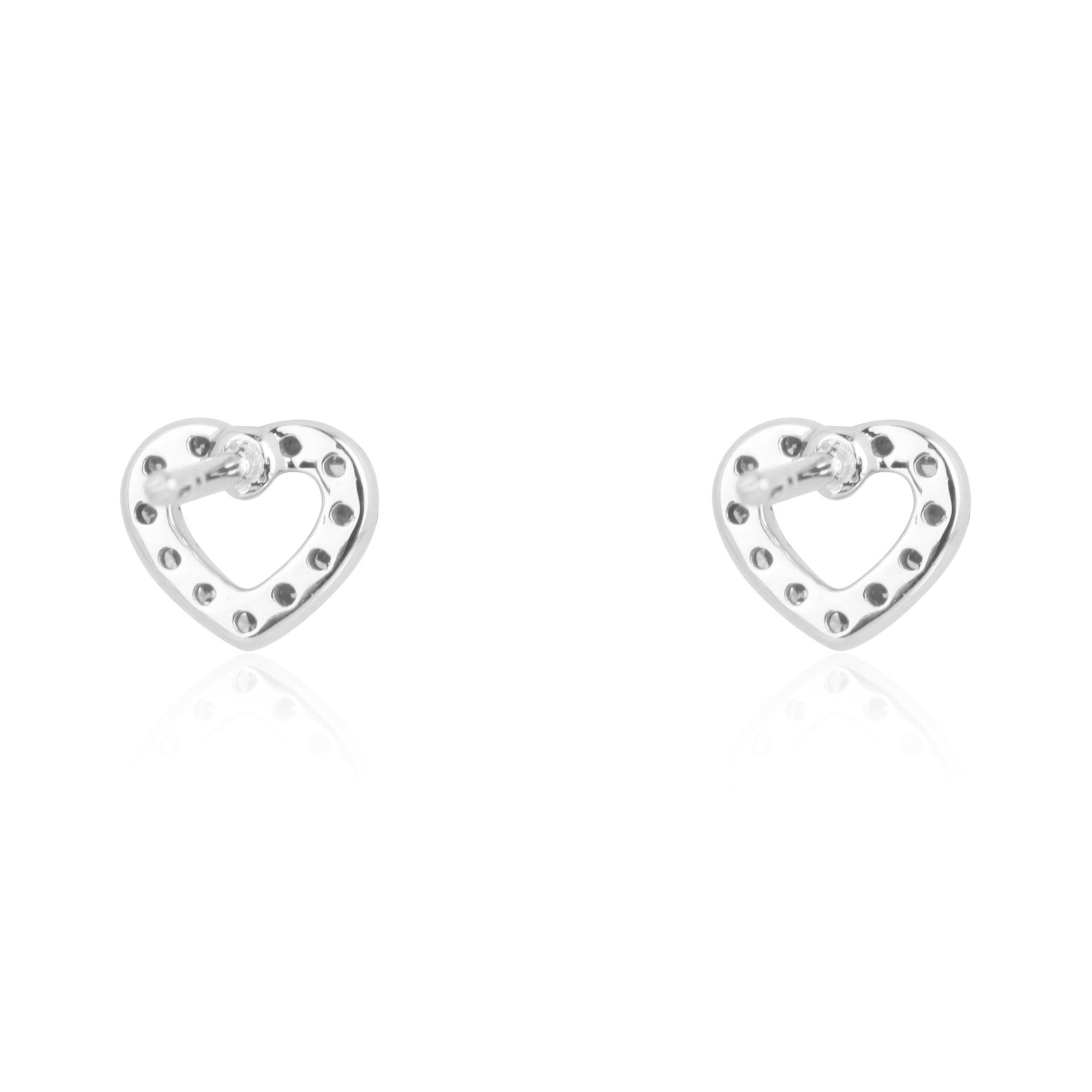 Sterling Silver Diamond Single Line Heart Studs