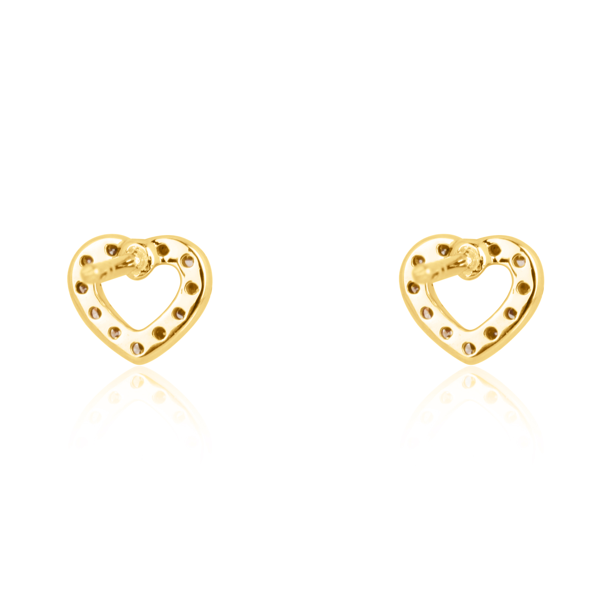 Yellow Gold Diamond Single Line Heart Studs