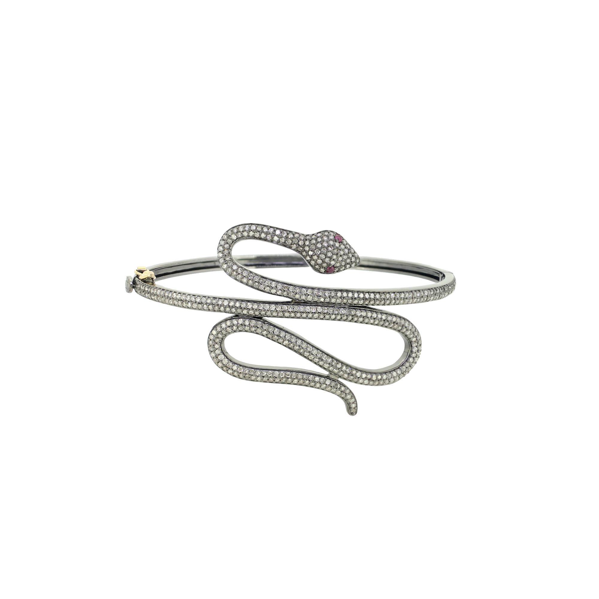 Sterling Silver Diamond Snake Openable bangle