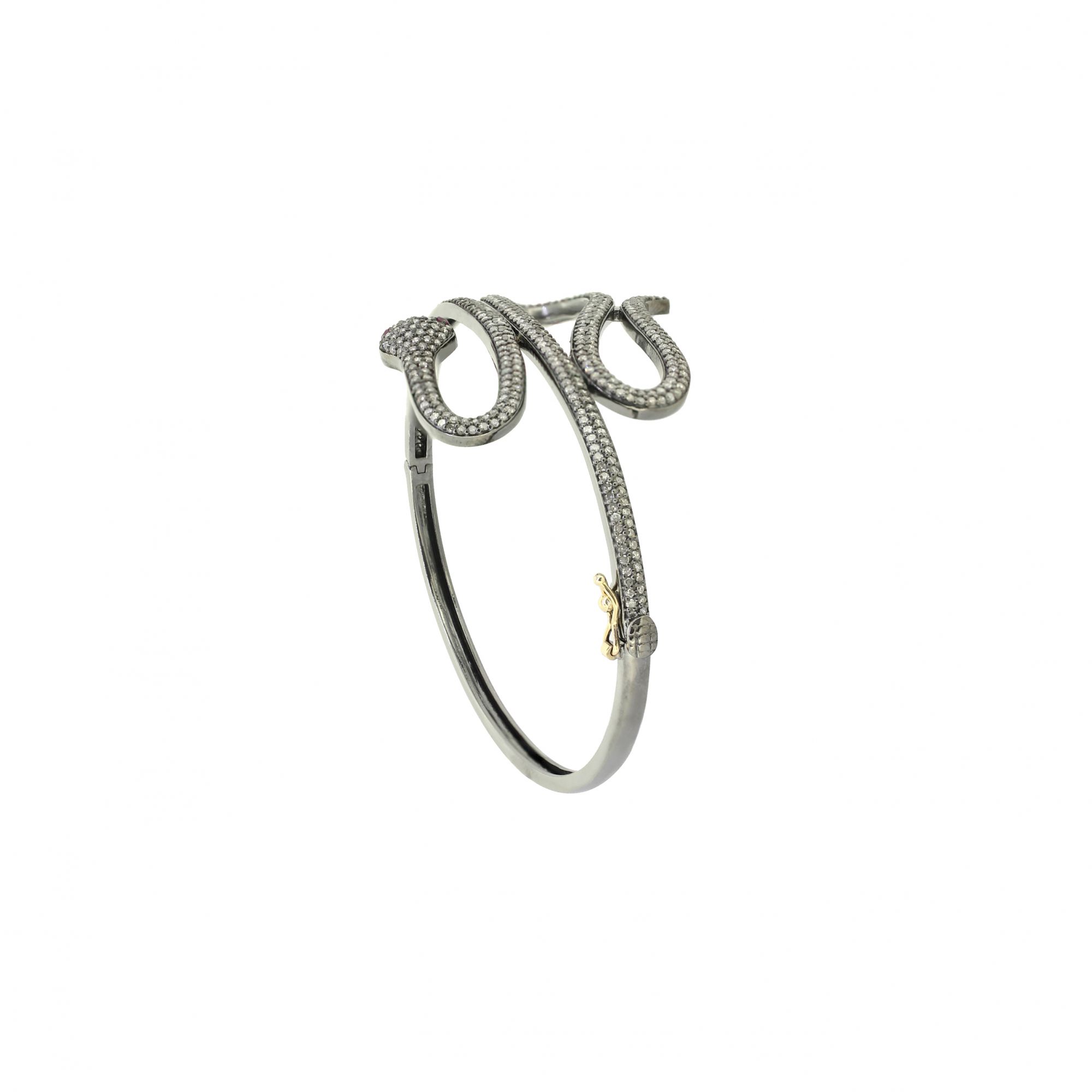 Sterling Silver Diamond Snake Openable bangle