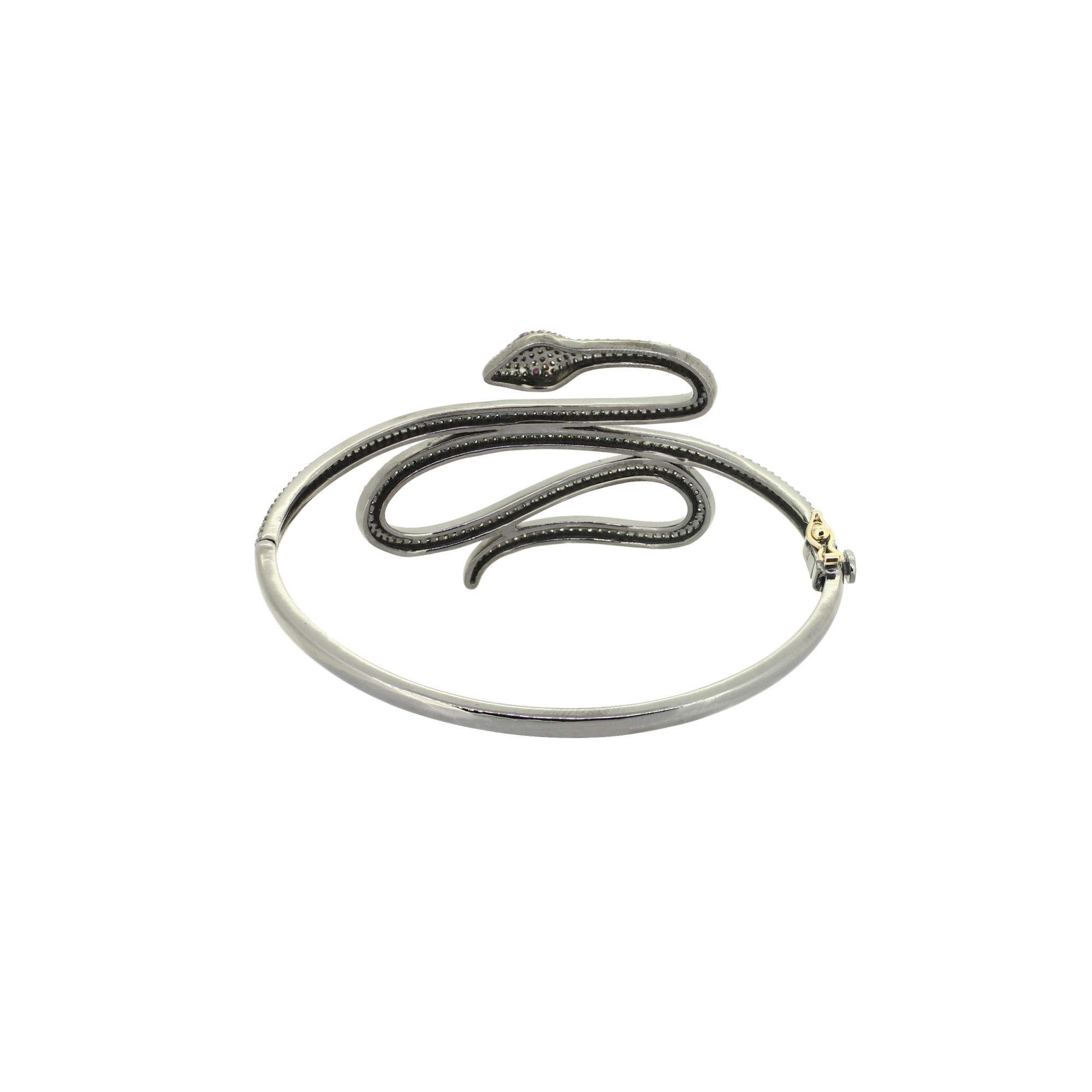 Sterling Silver Diamond Snake Openable bangle