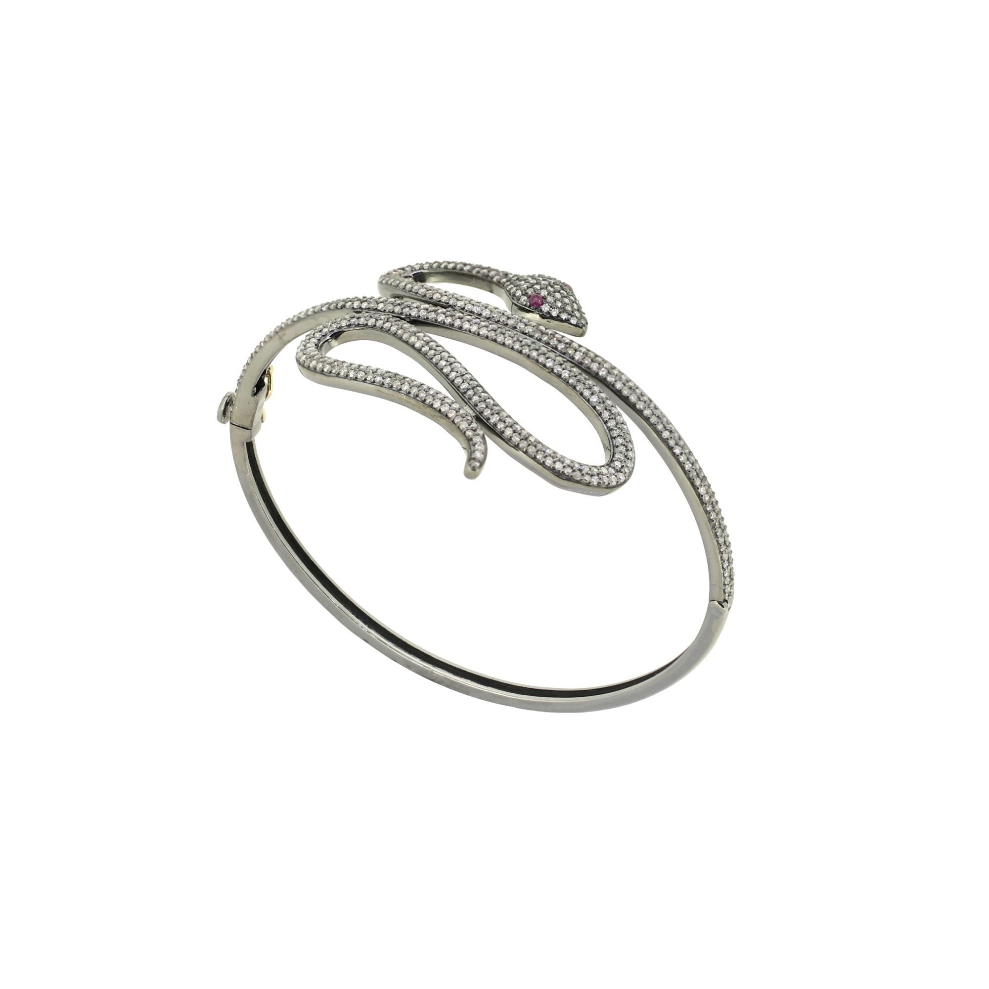 Sterling Silver Diamond Snake Openable bangle