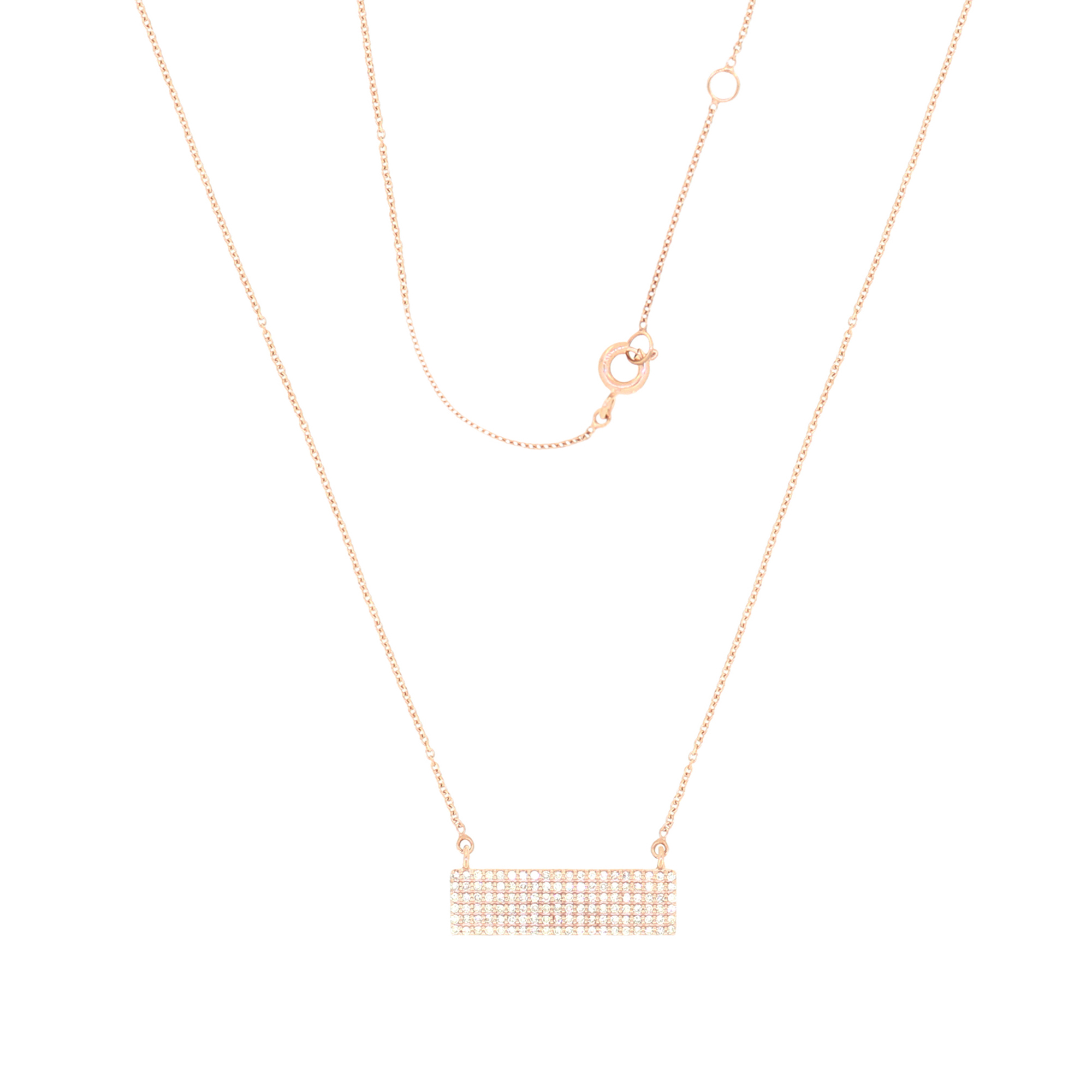 Rose Gold Rectangle Diamond Pendant with Chain