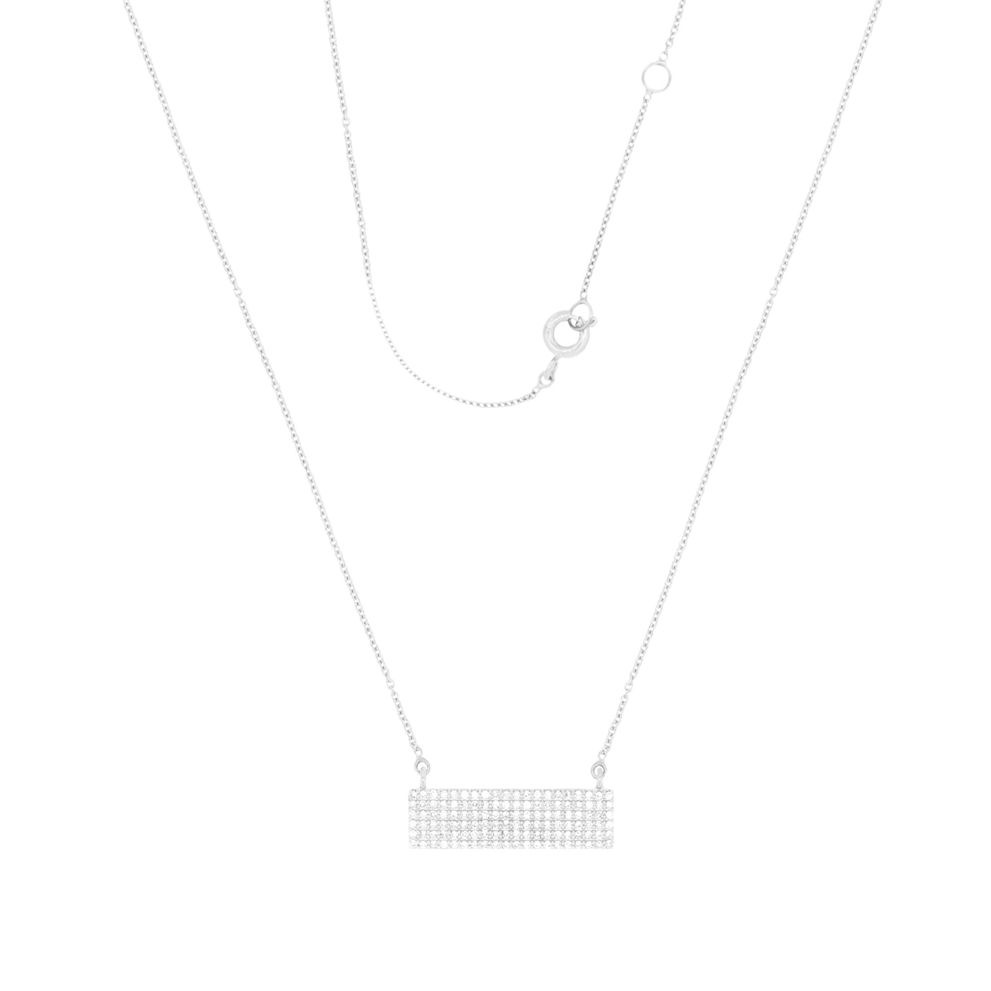 White Gold Rectangle Diamond Pendant with Chain