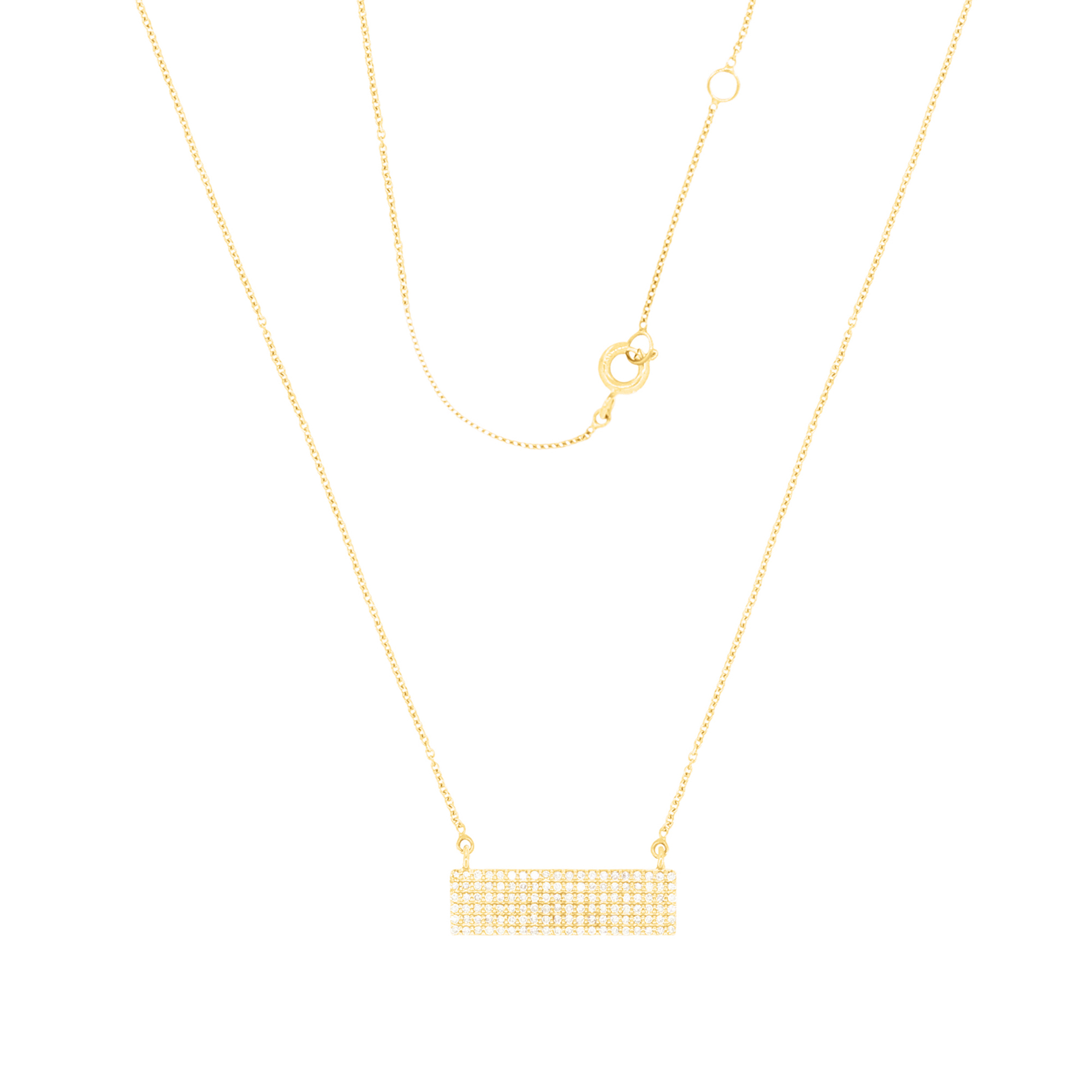 Yellow Gold Rectangle Diamond Pendant with Chain