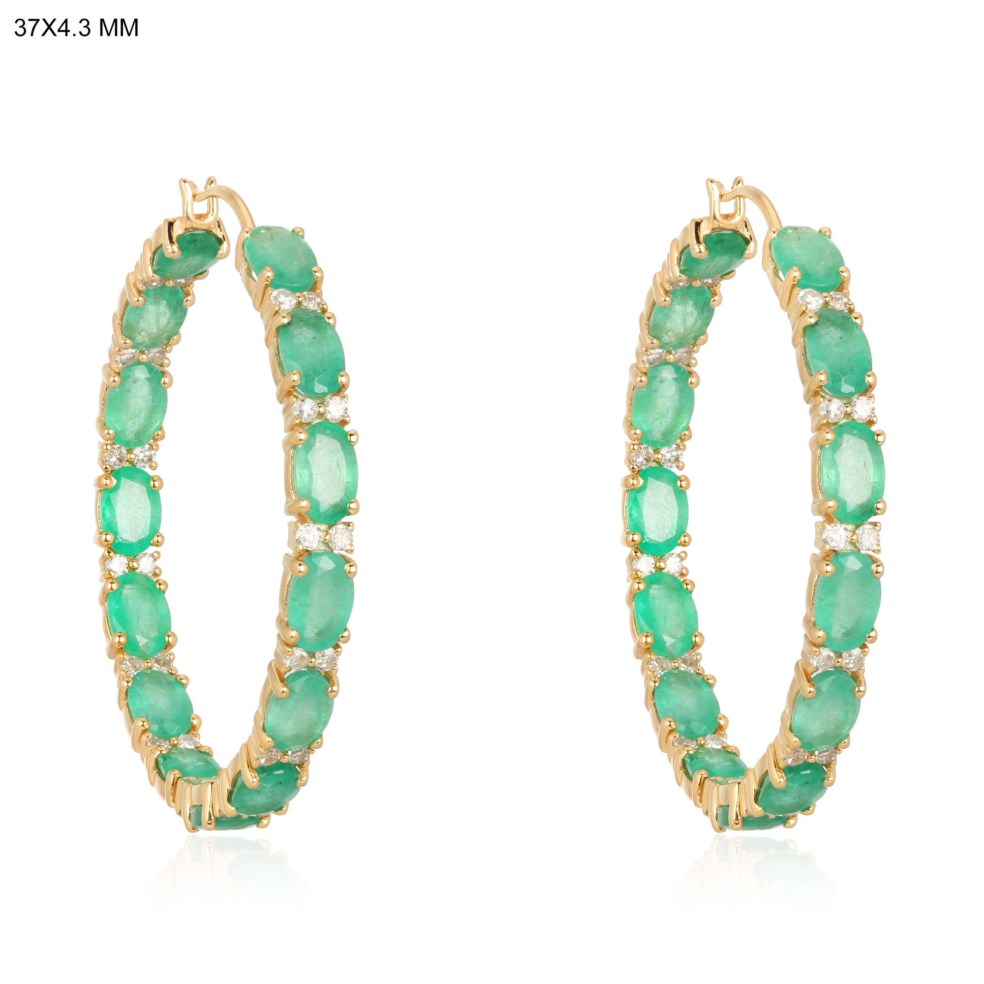 Yellow Gold Emerald Diamond Hoop Earrings