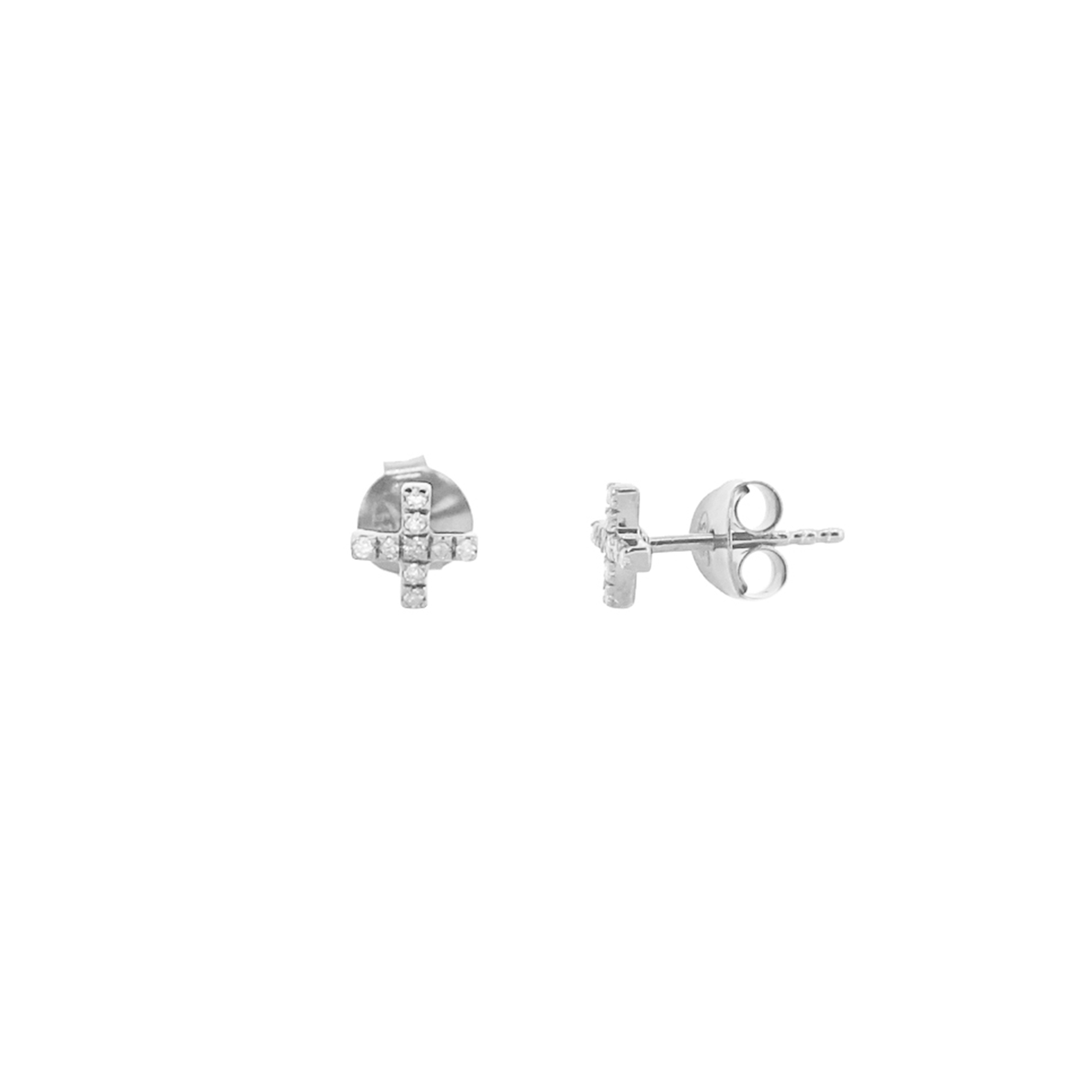 Sterling Silver Diamond Cross Studs