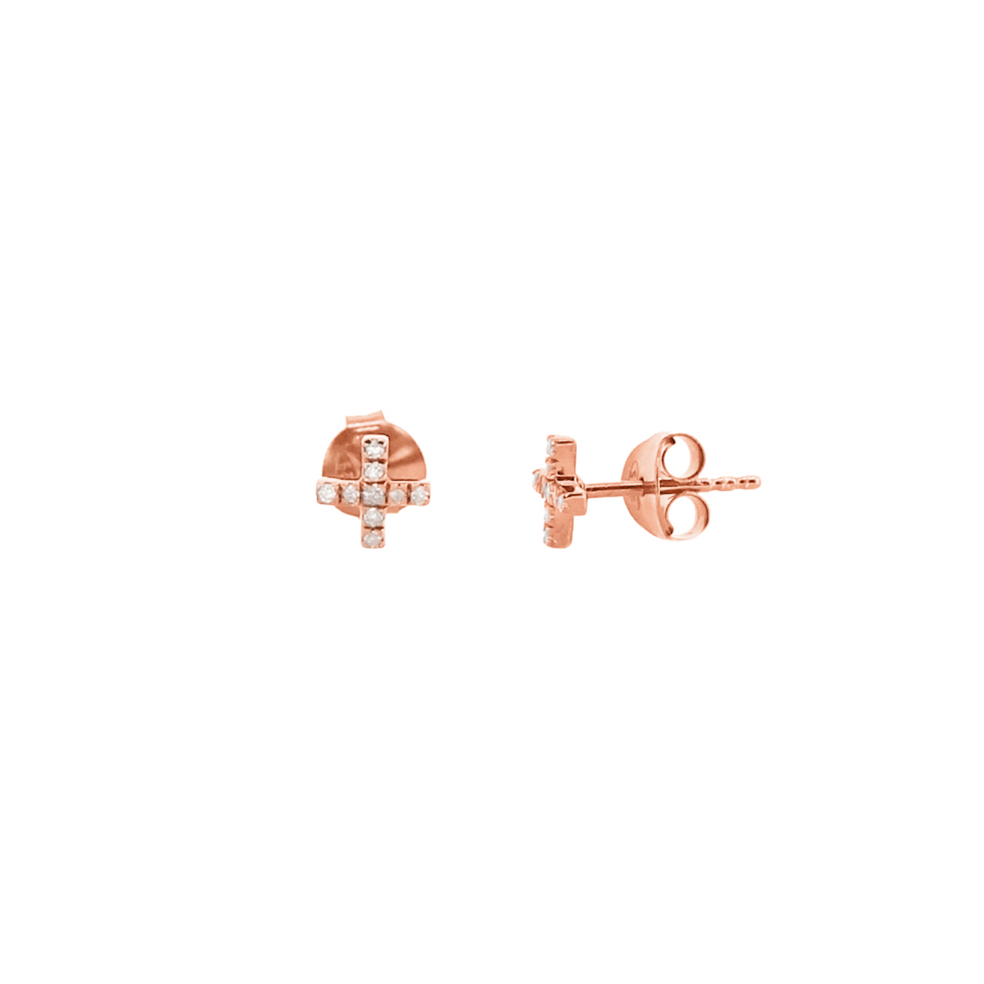 Rose Gold Diamond Cross  Studs