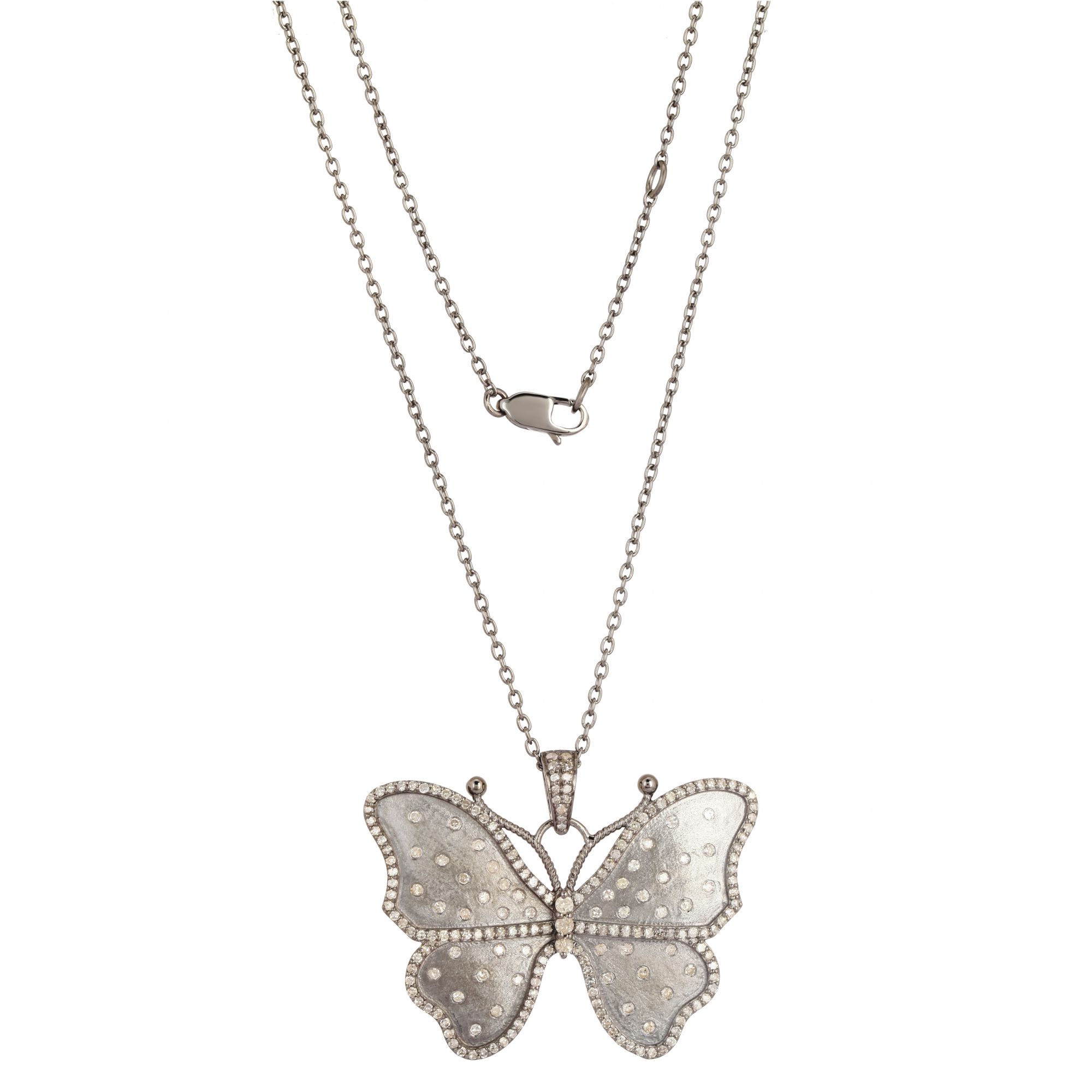 Sterling Silver Butterfly Diamond Pendant With Chain