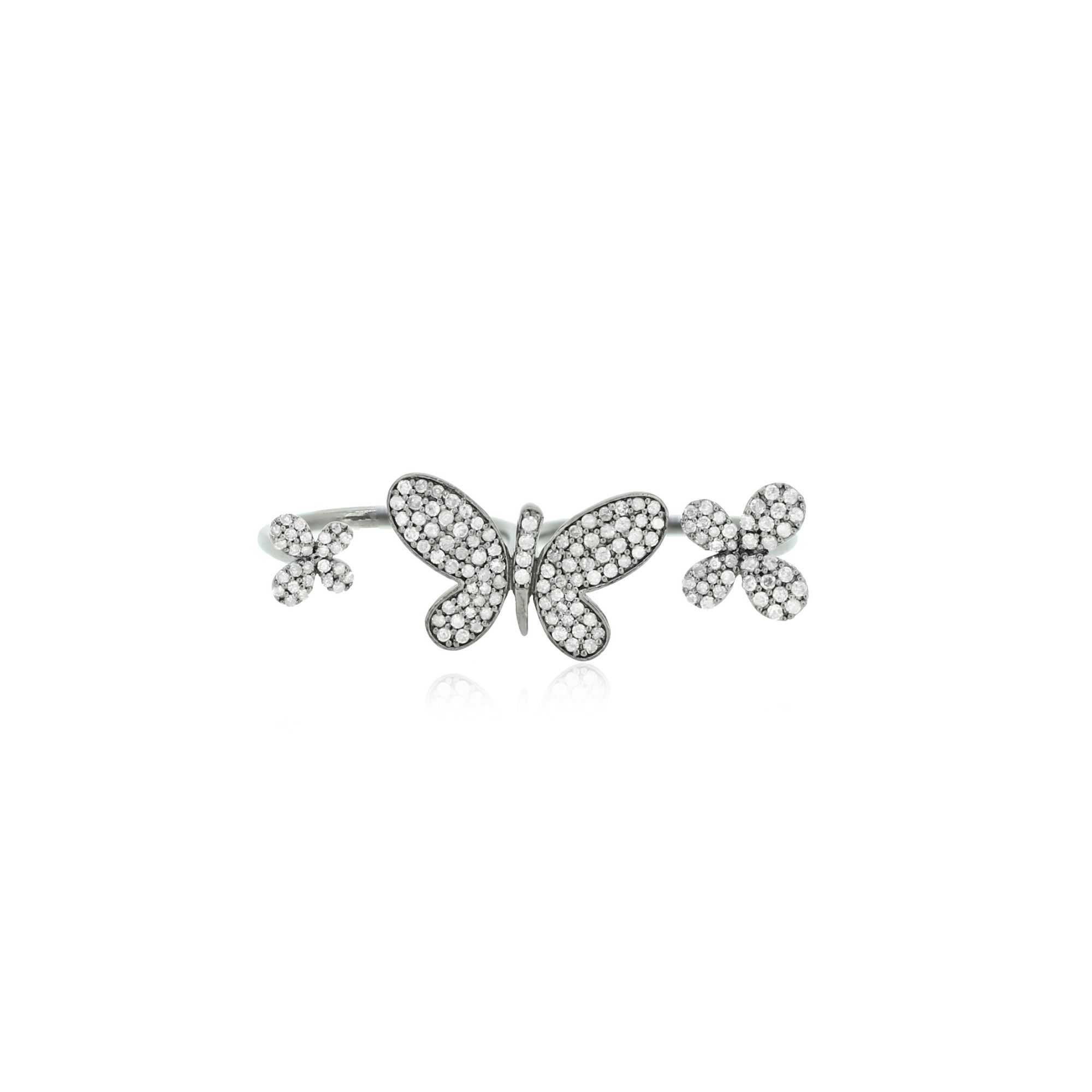 Sterling Silver Multifinger Diamond Butterfly Ring