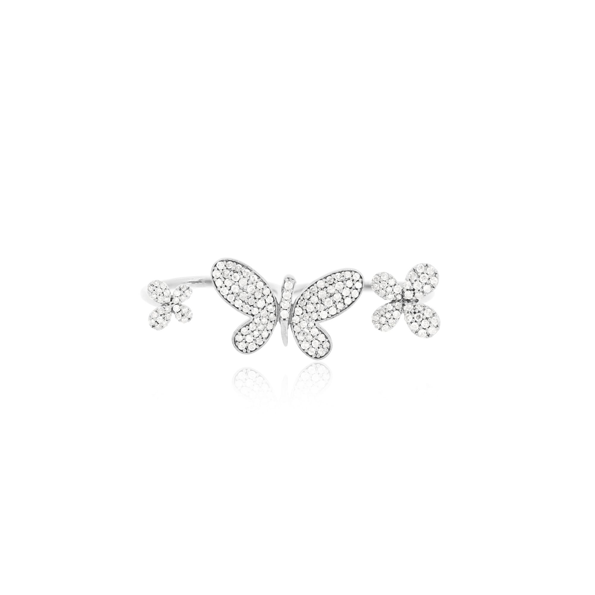 Sterling Silver Multifinger Diamond Butterfly Ring