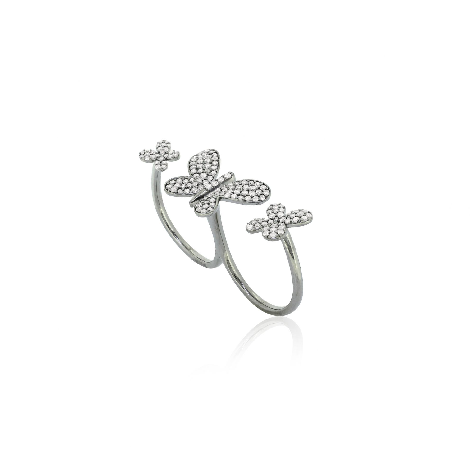 Sterling Silver Multifinger Diamond Butterfly Ring
