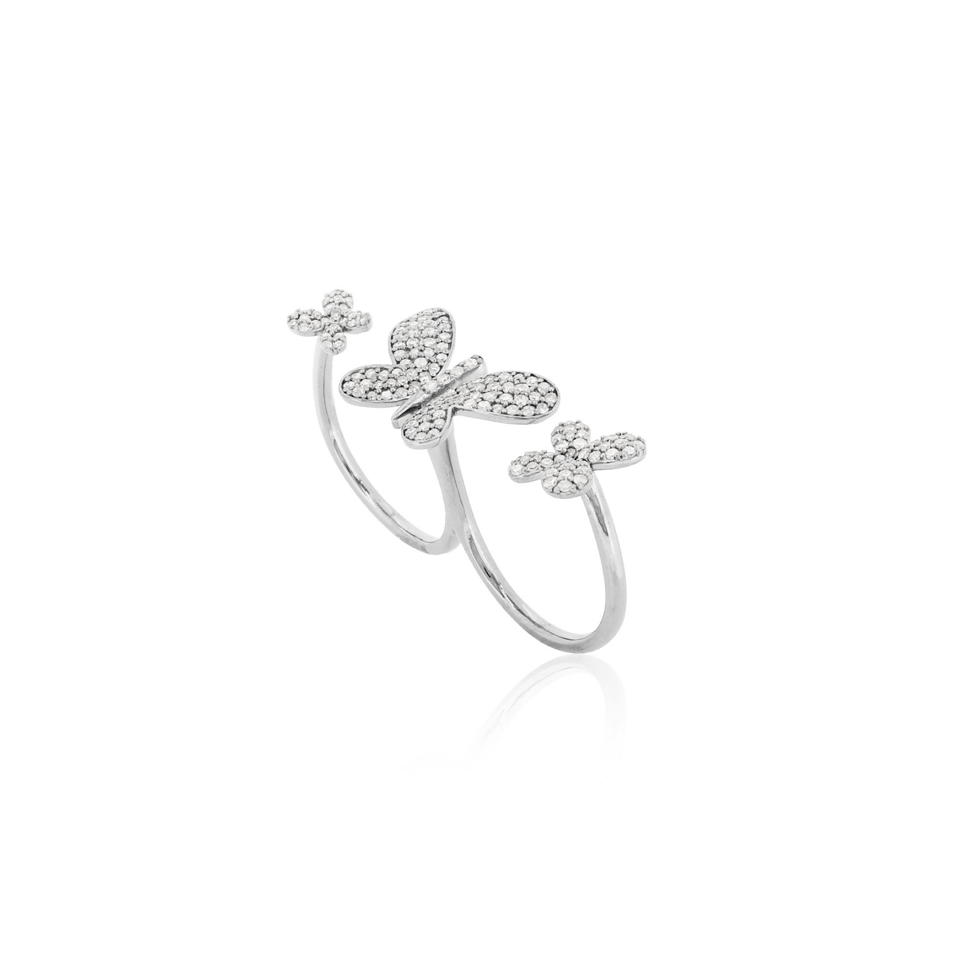Sterling Silver Multifinger Diamond Butterfly Ring