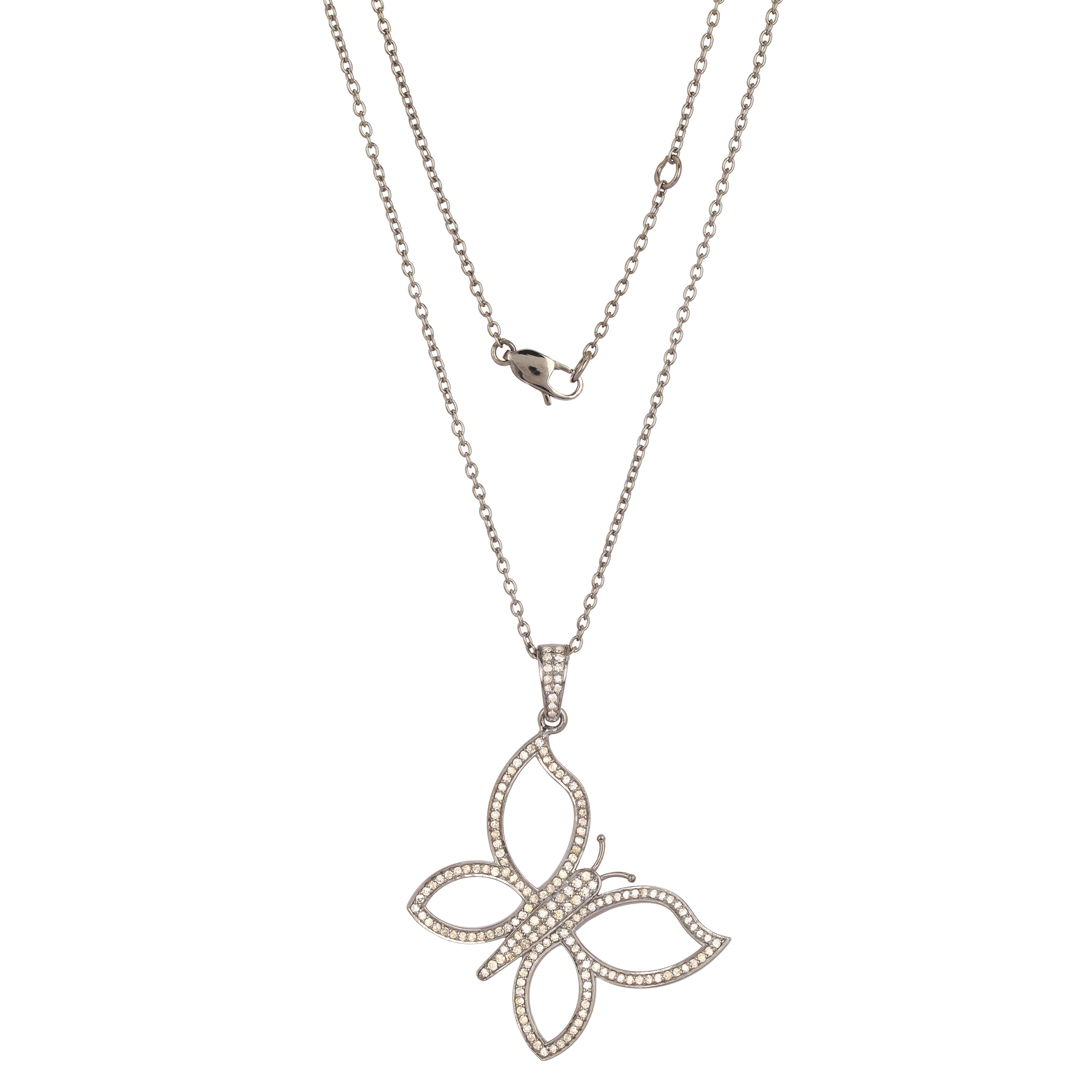 Sterling Silver Butterfly Diamond Pendant With Chain