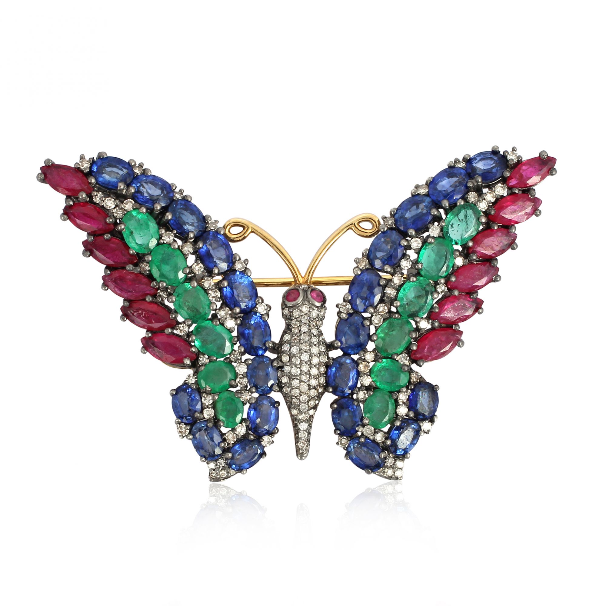 Sterling Silver Colorstone Butterfly BroochPendent