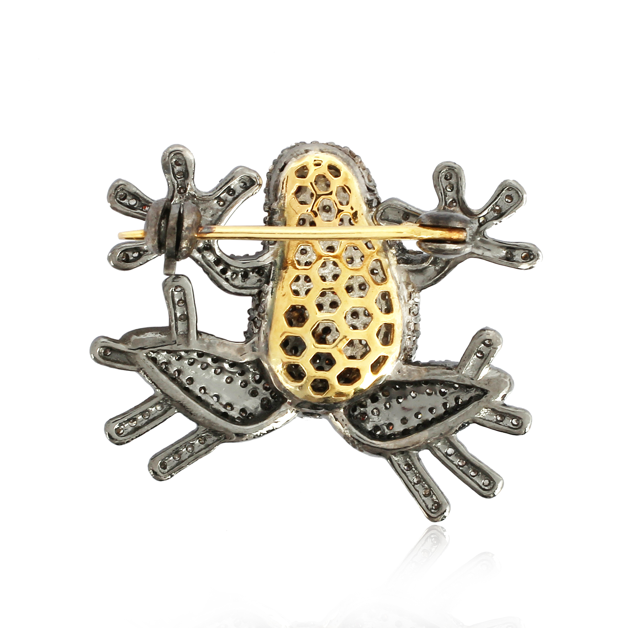 Sterling Silver Diamond Frog Brooch With Ruby Eyes