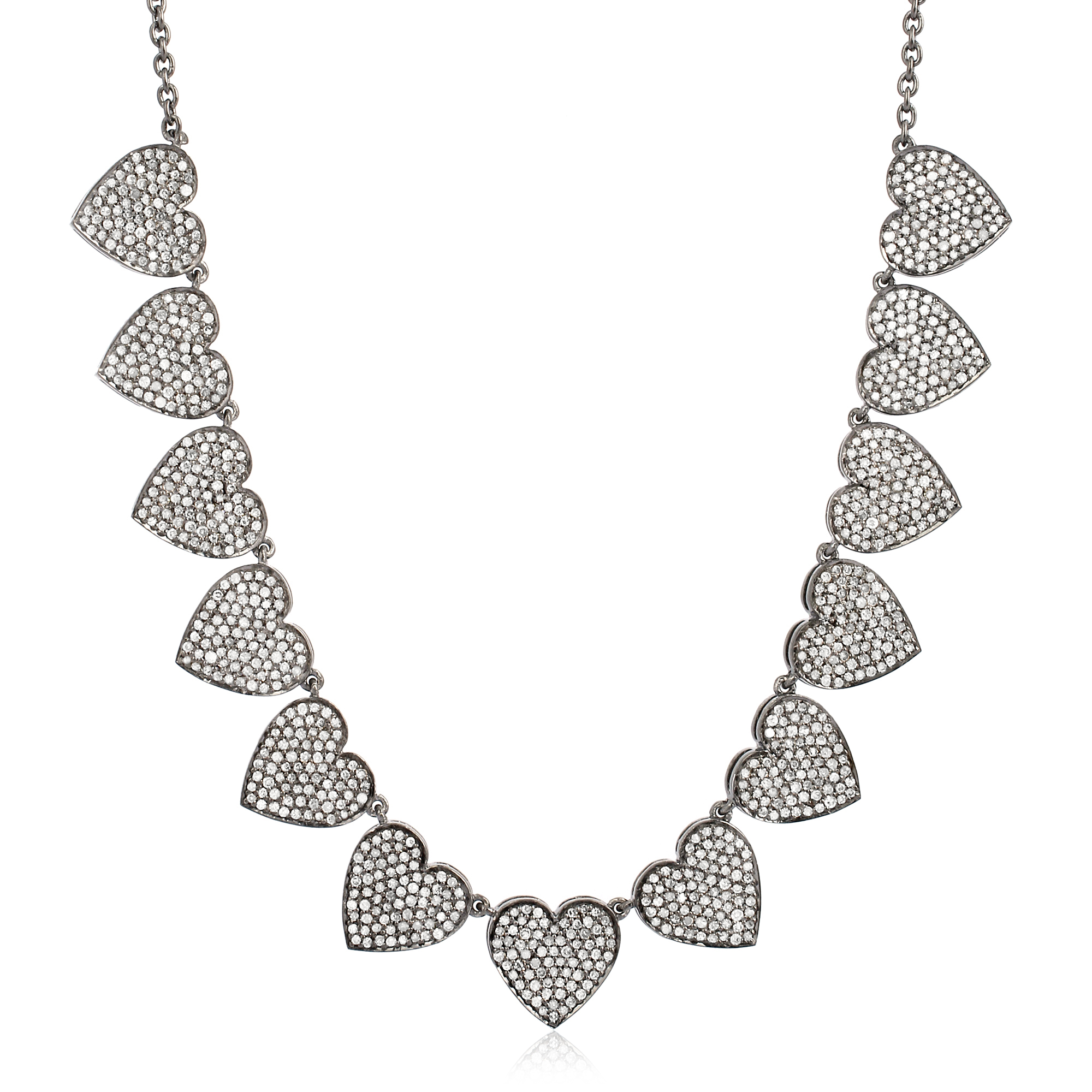 Sterling Silver 13 heart Diamond Necklace