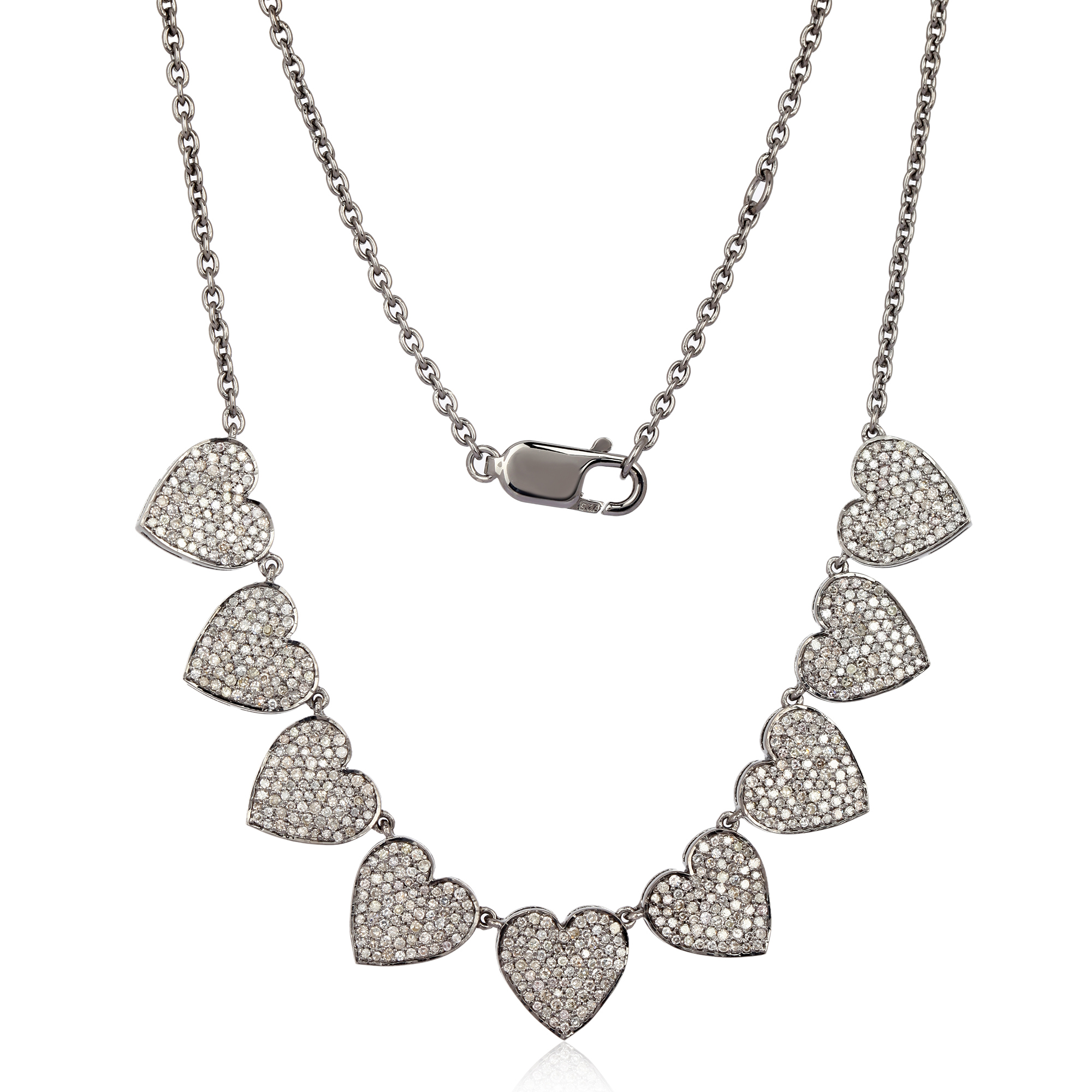 Sterling Silver 9 heart Diamond Necklace