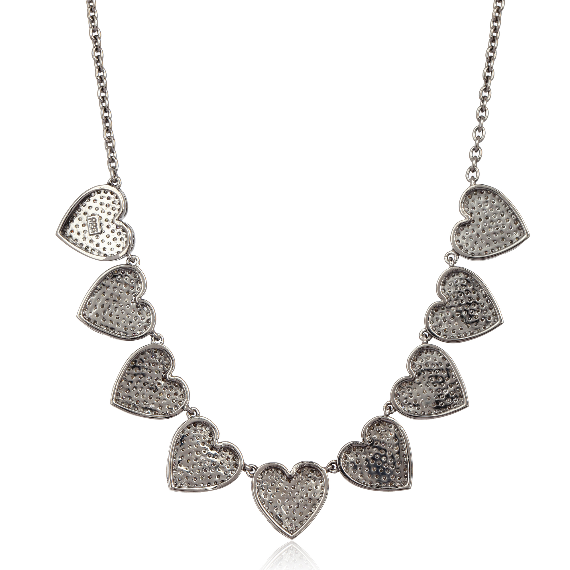 Sterling Silver 9 heart Diamond Necklace