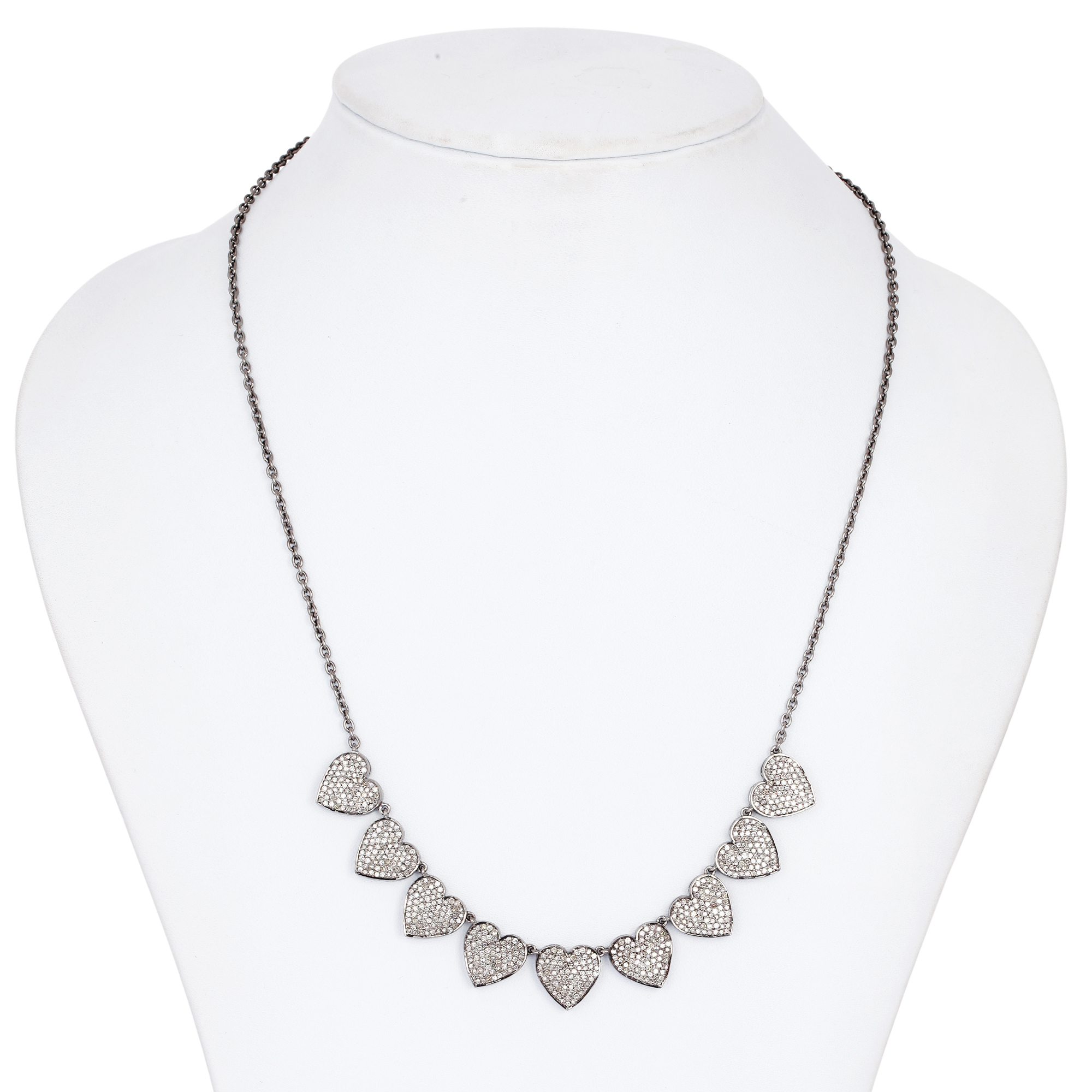 Sterling Silver 9 heart Diamond Necklace