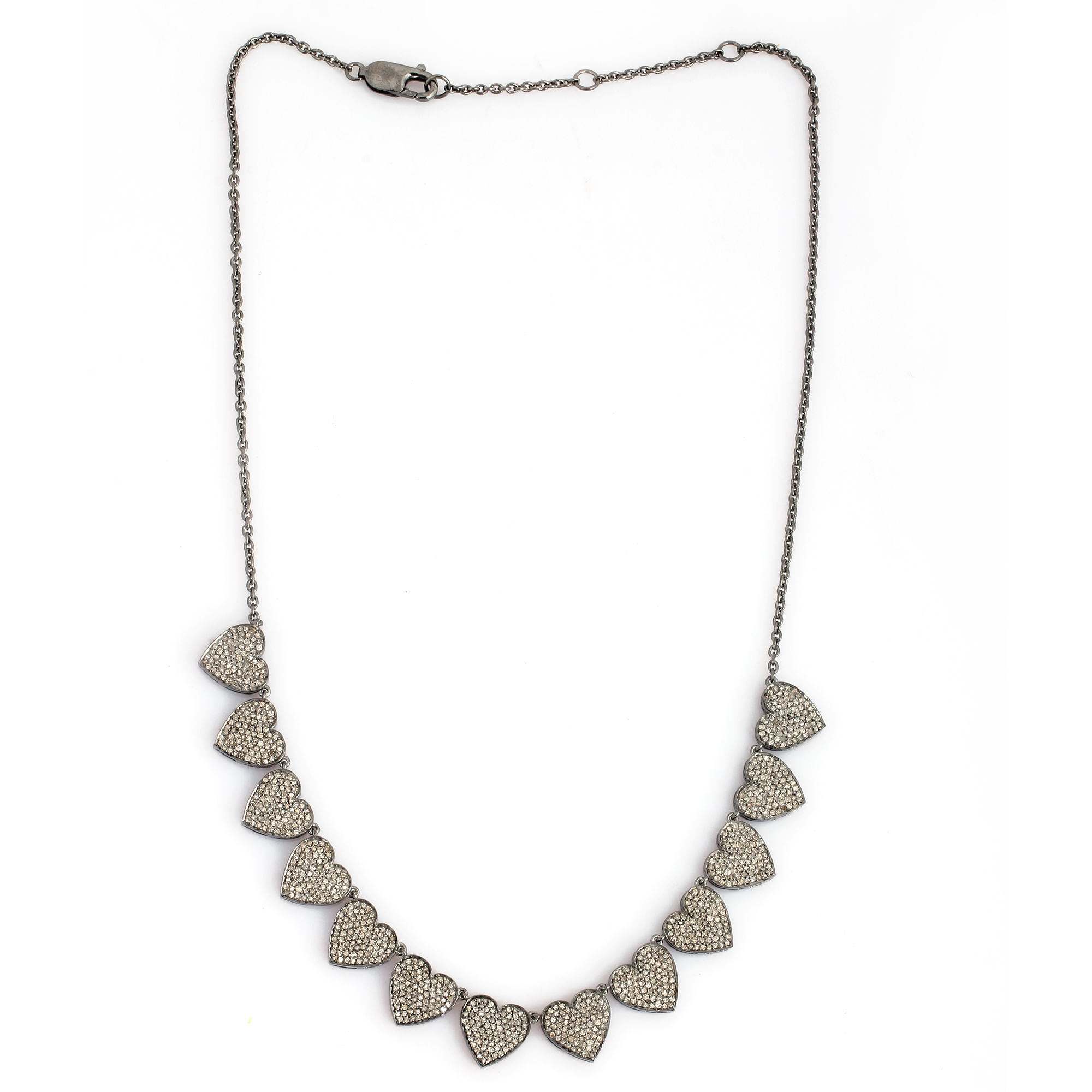 Sterling Silver 13 heart Diamond Necklace