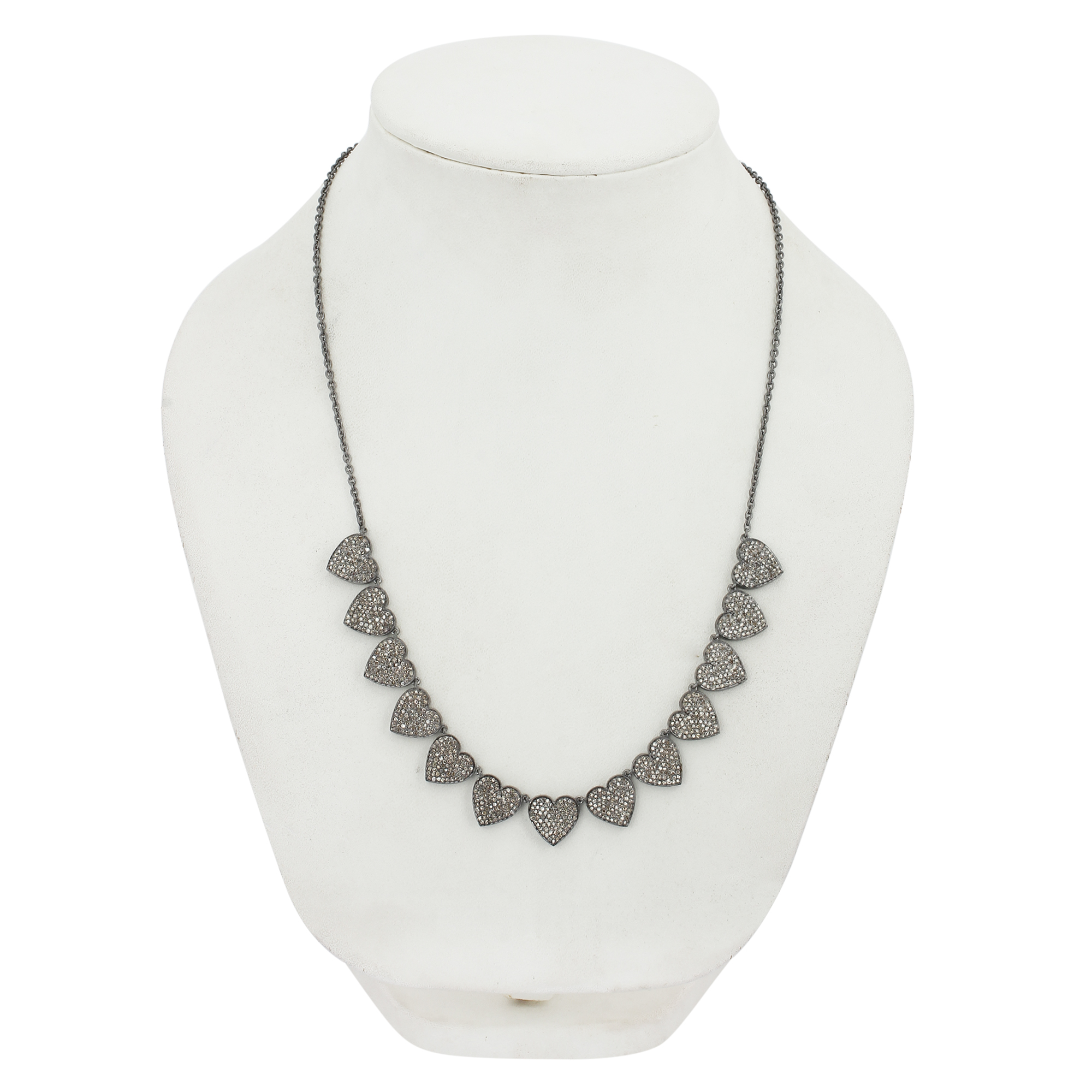 Sterling Silver 13 heart Diamond Necklace