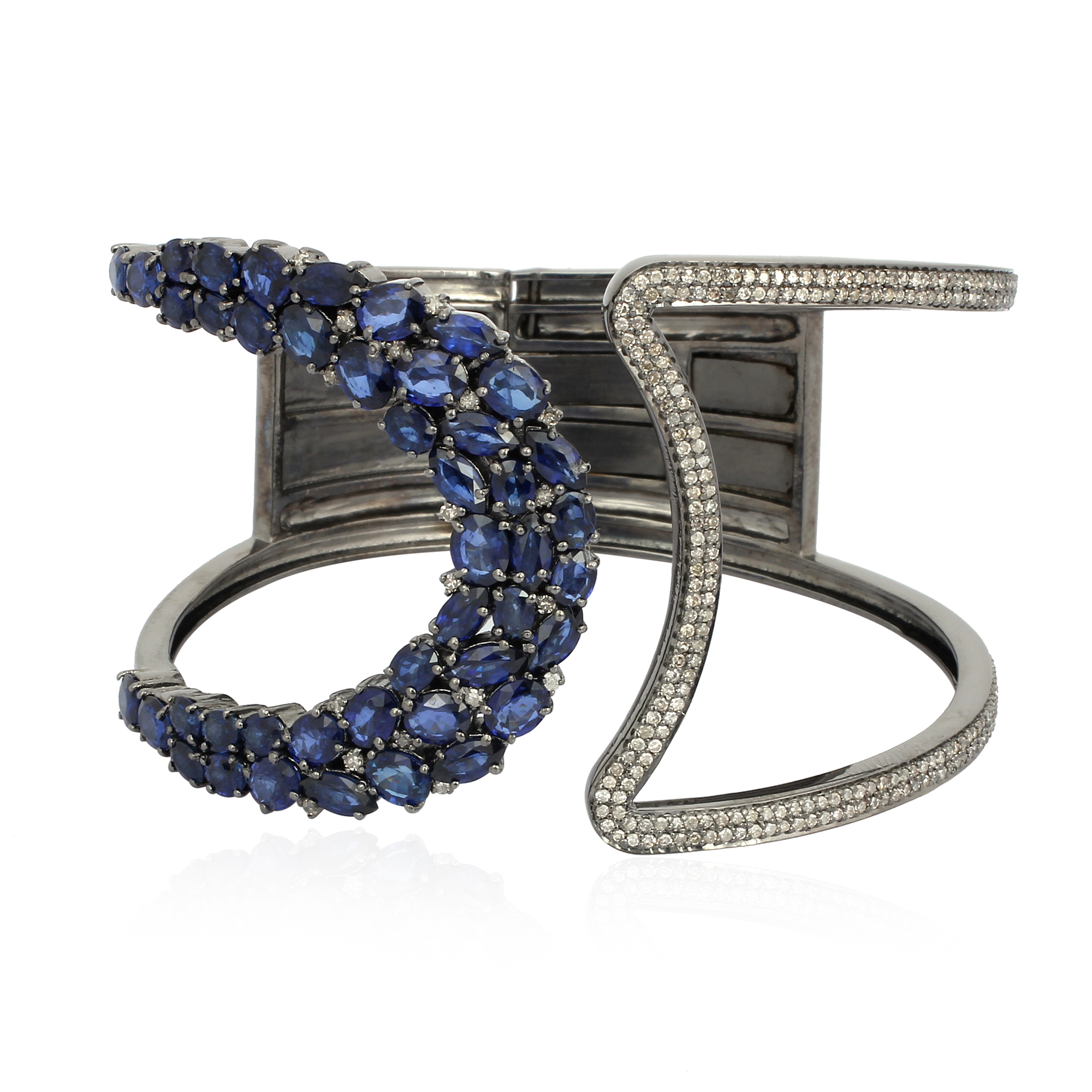 Sterling Silver Diamond Blue Sapphire Cuff