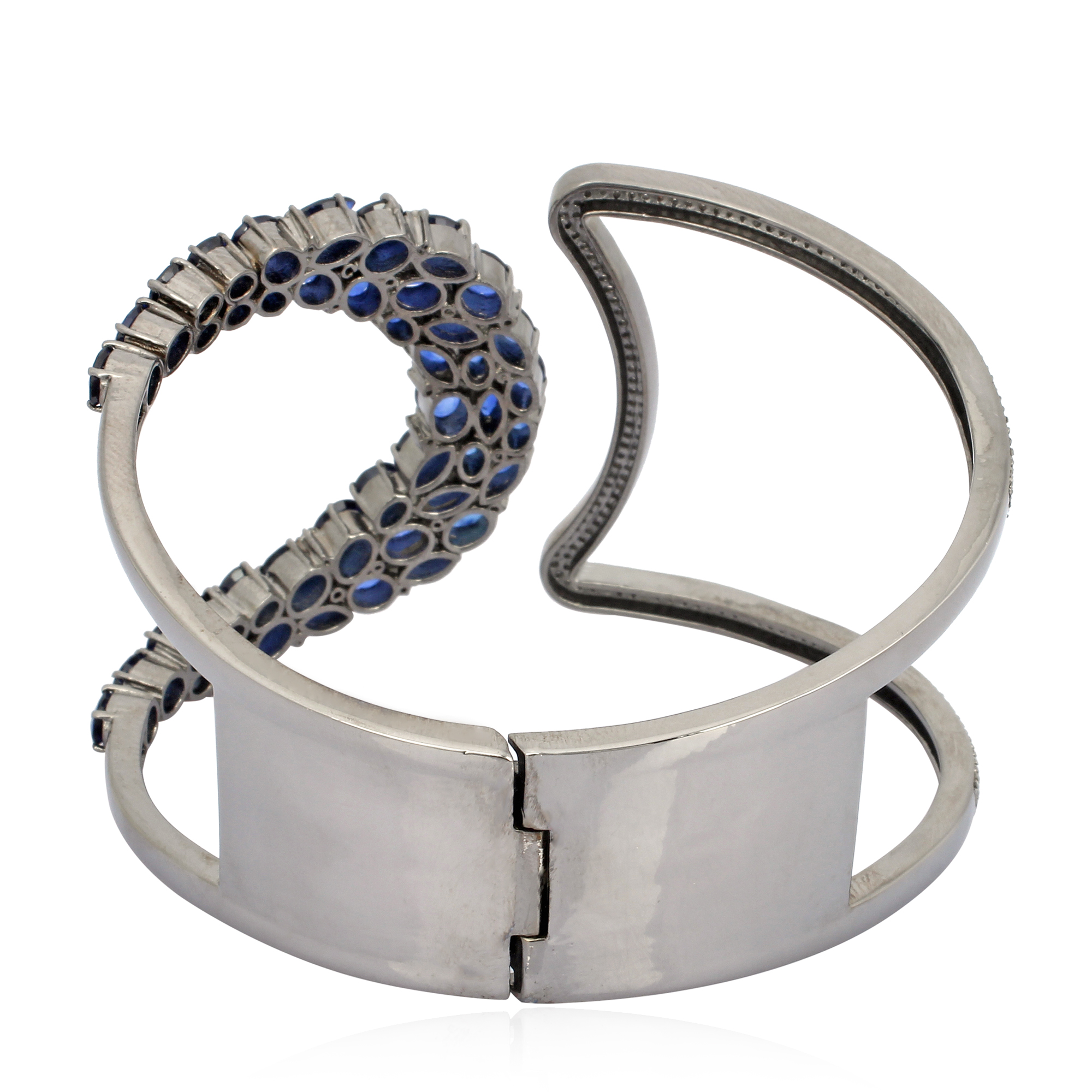 Sterling Silver Diamond Blue Sapphire Cuff