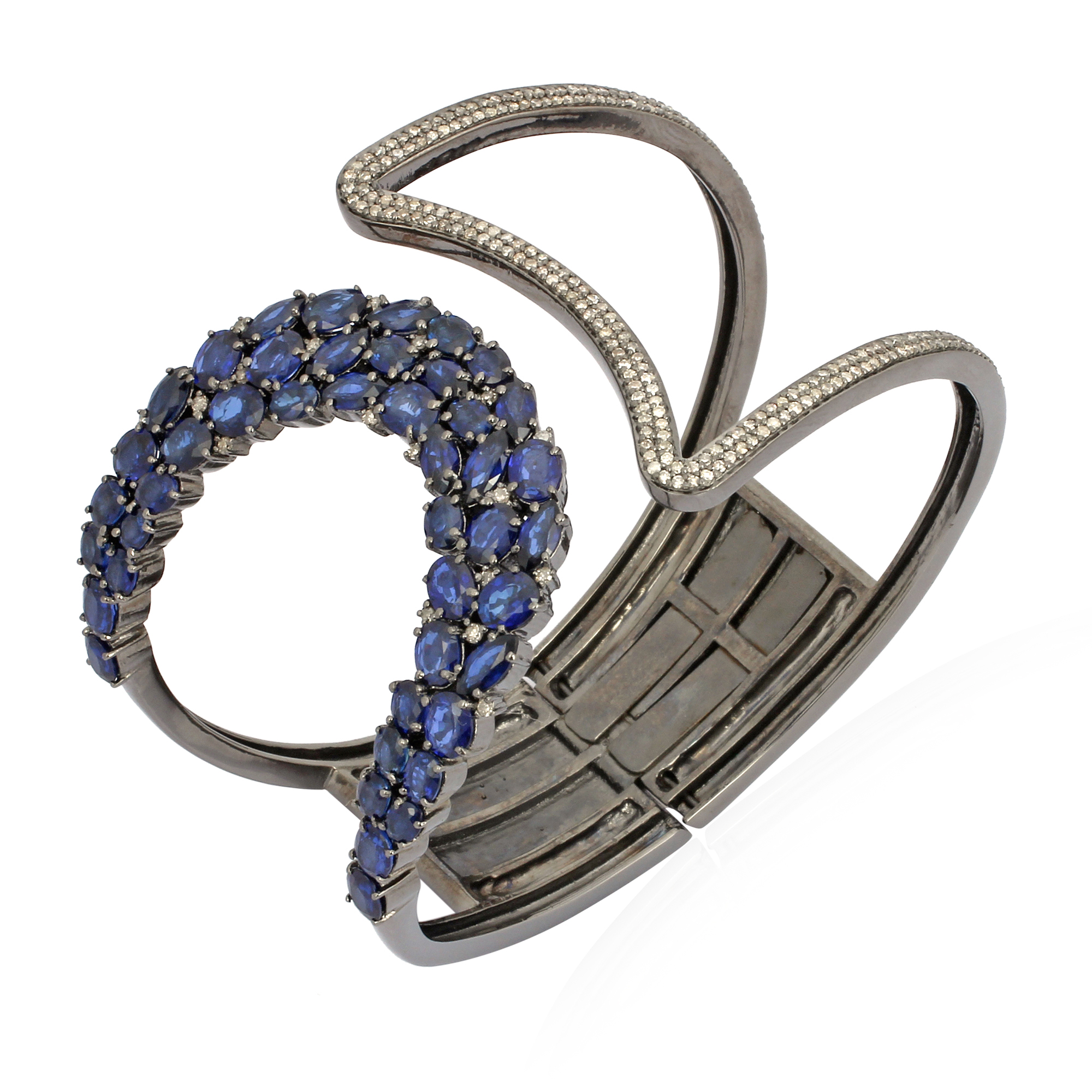 Sterling Silver Diamond Blue Sapphire Cuff