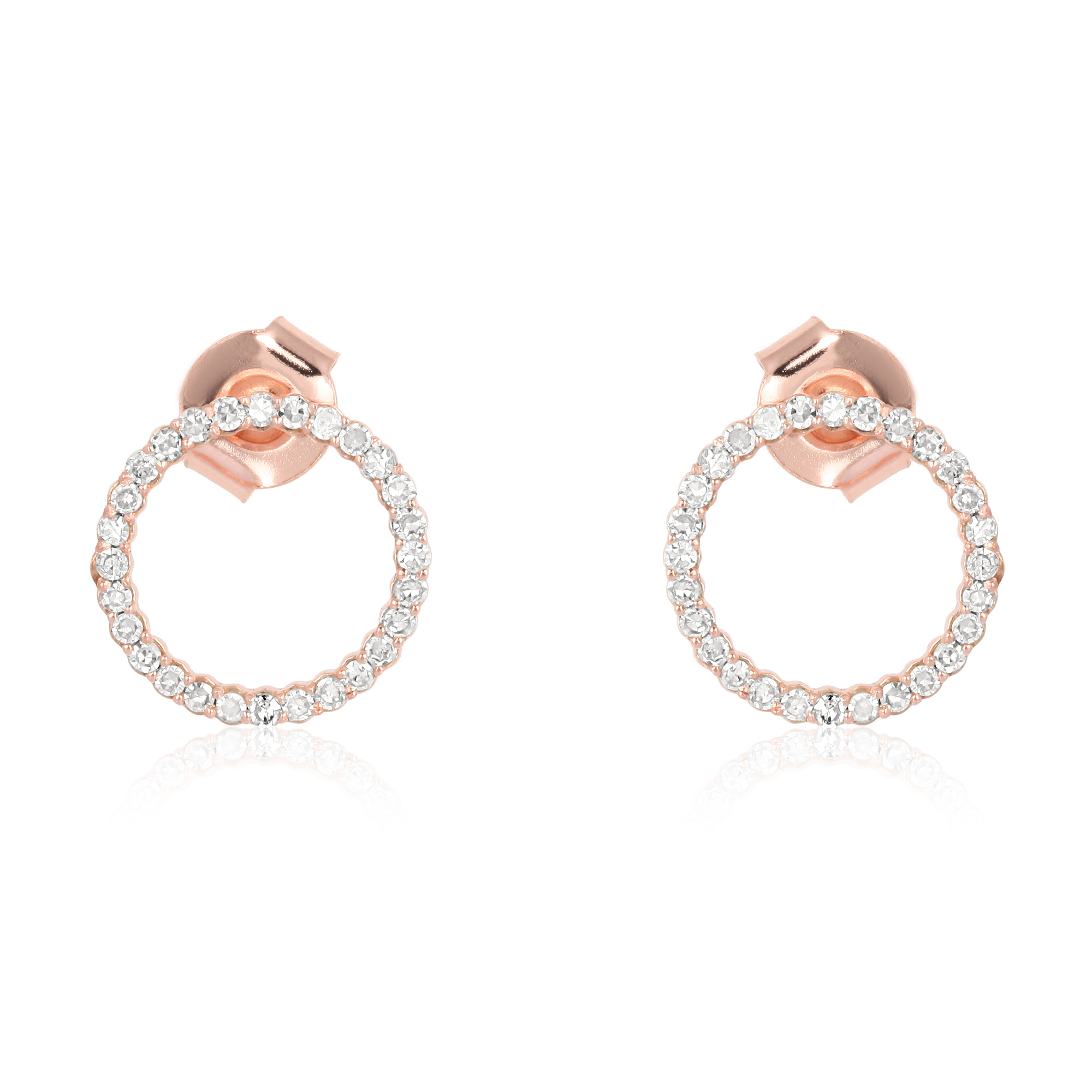 Sterling Silver Diamond Single Line Round Studs