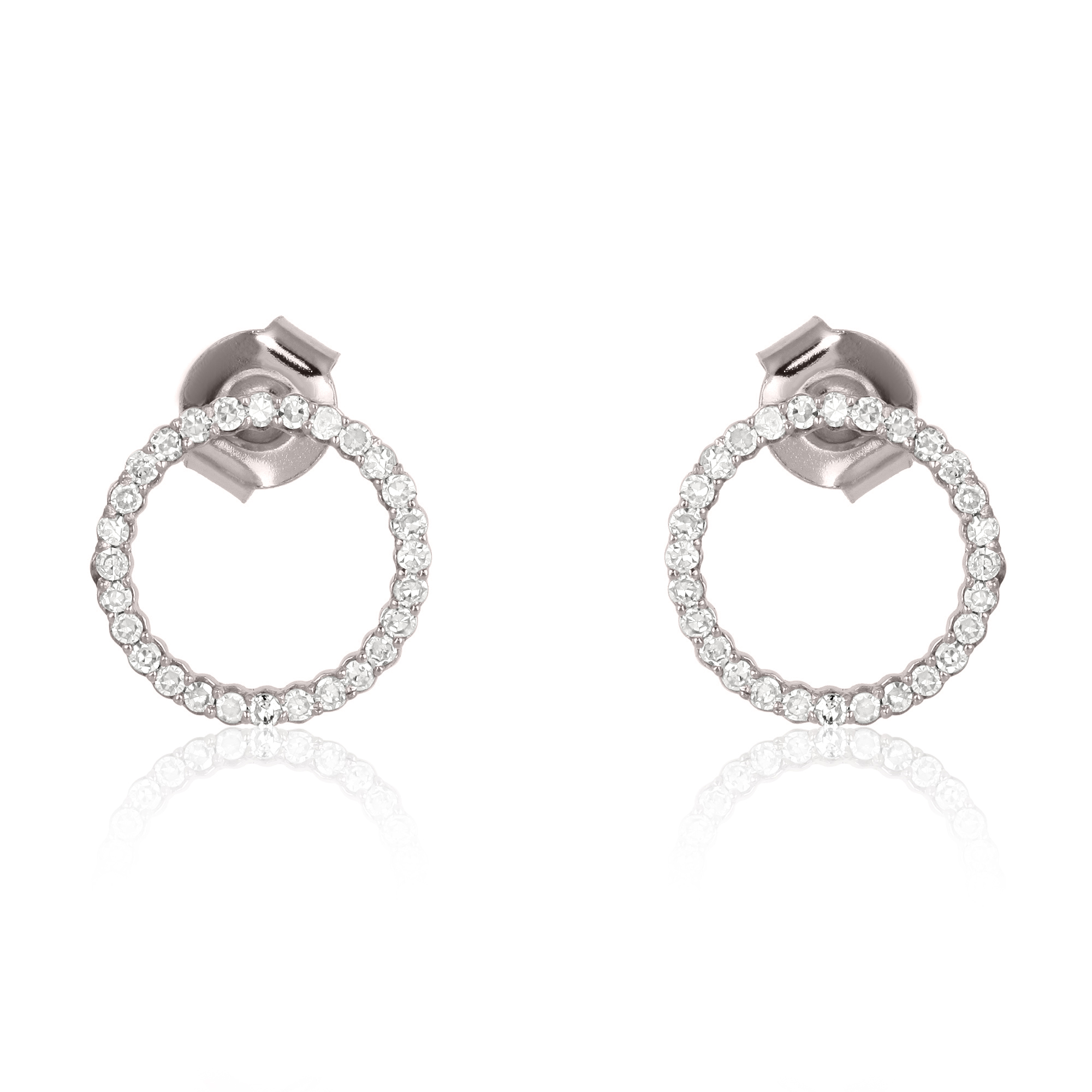 Sterling Silver Diamond Single Line Round Studs