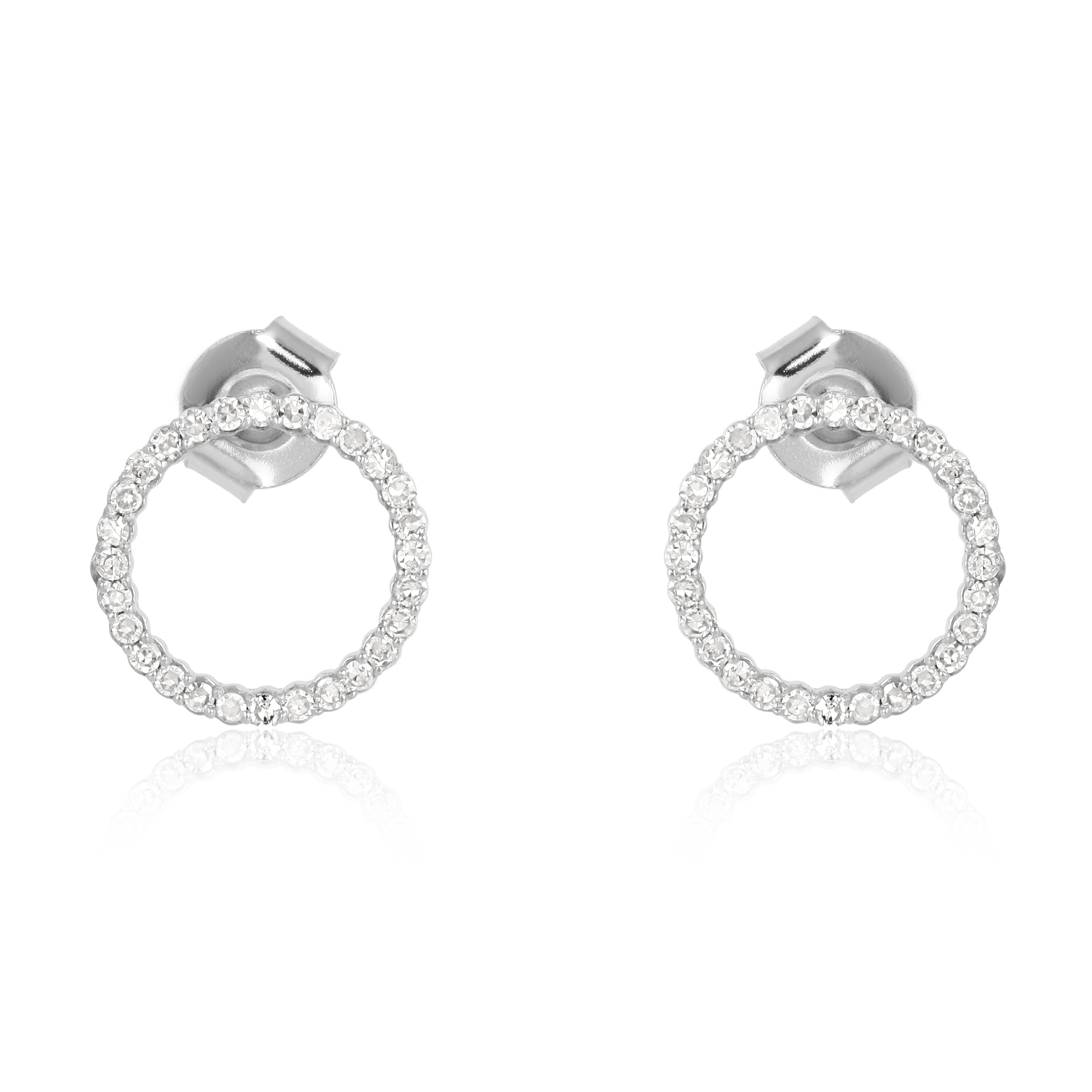Sterling Silver Diamond Single Line Round Studs