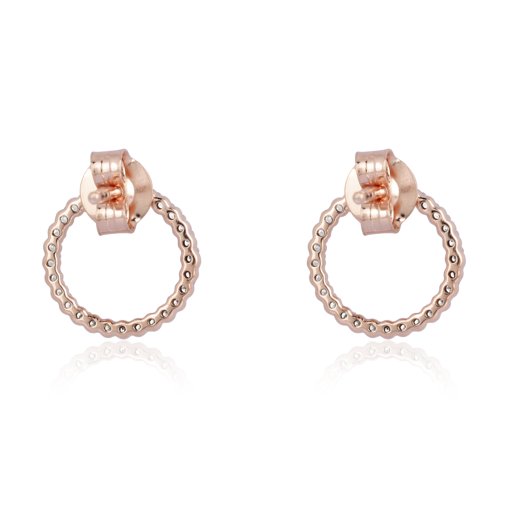 Rose Gold Diamond Single Line Round Studs