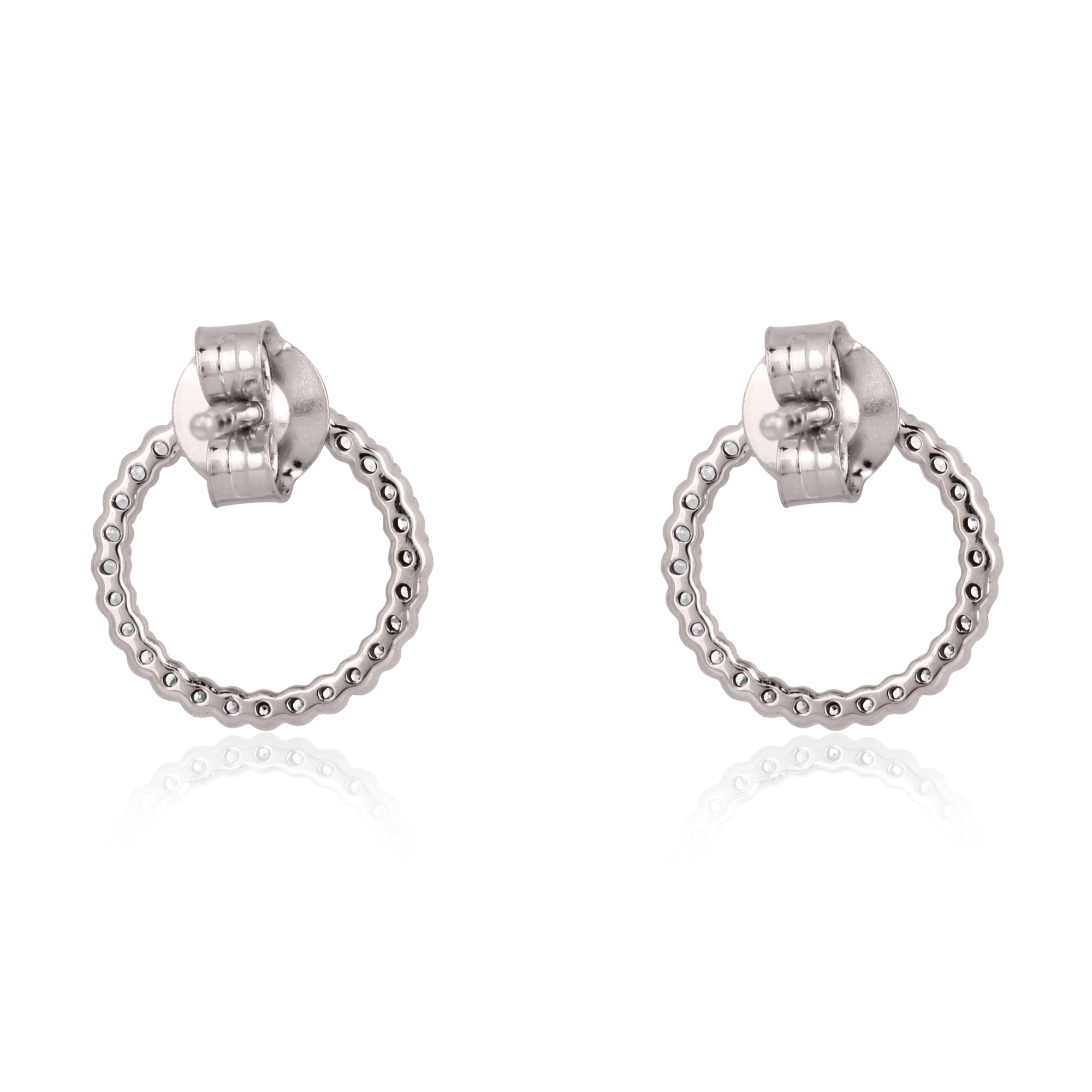 Sterling Silver Diamond Single Line Round Studs