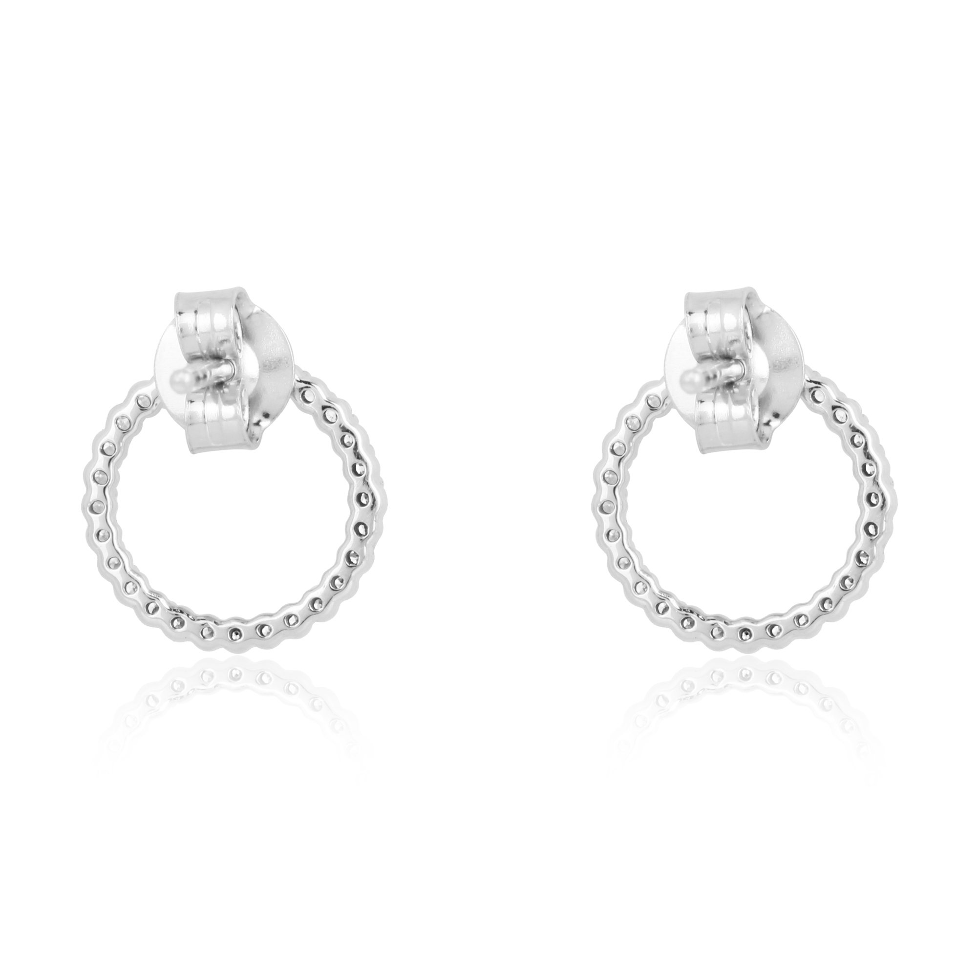 Sterling Silver Diamond Single Line Round Studs