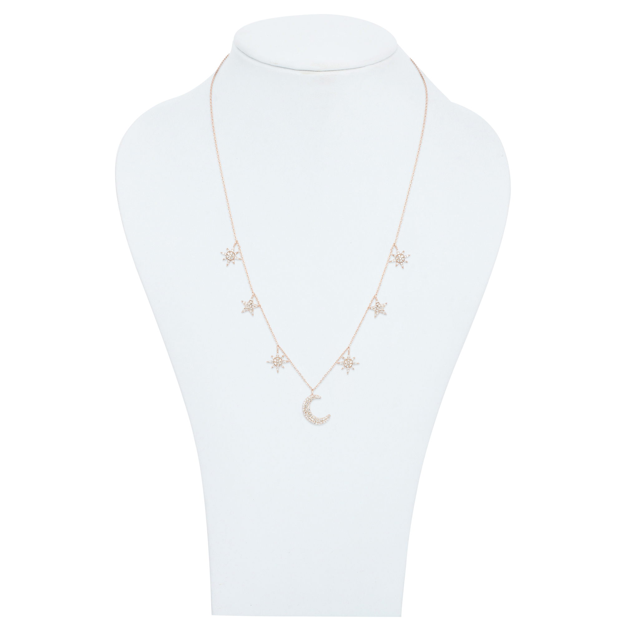 Rose Gold Star and Half Moon Charm Diamond Necklace