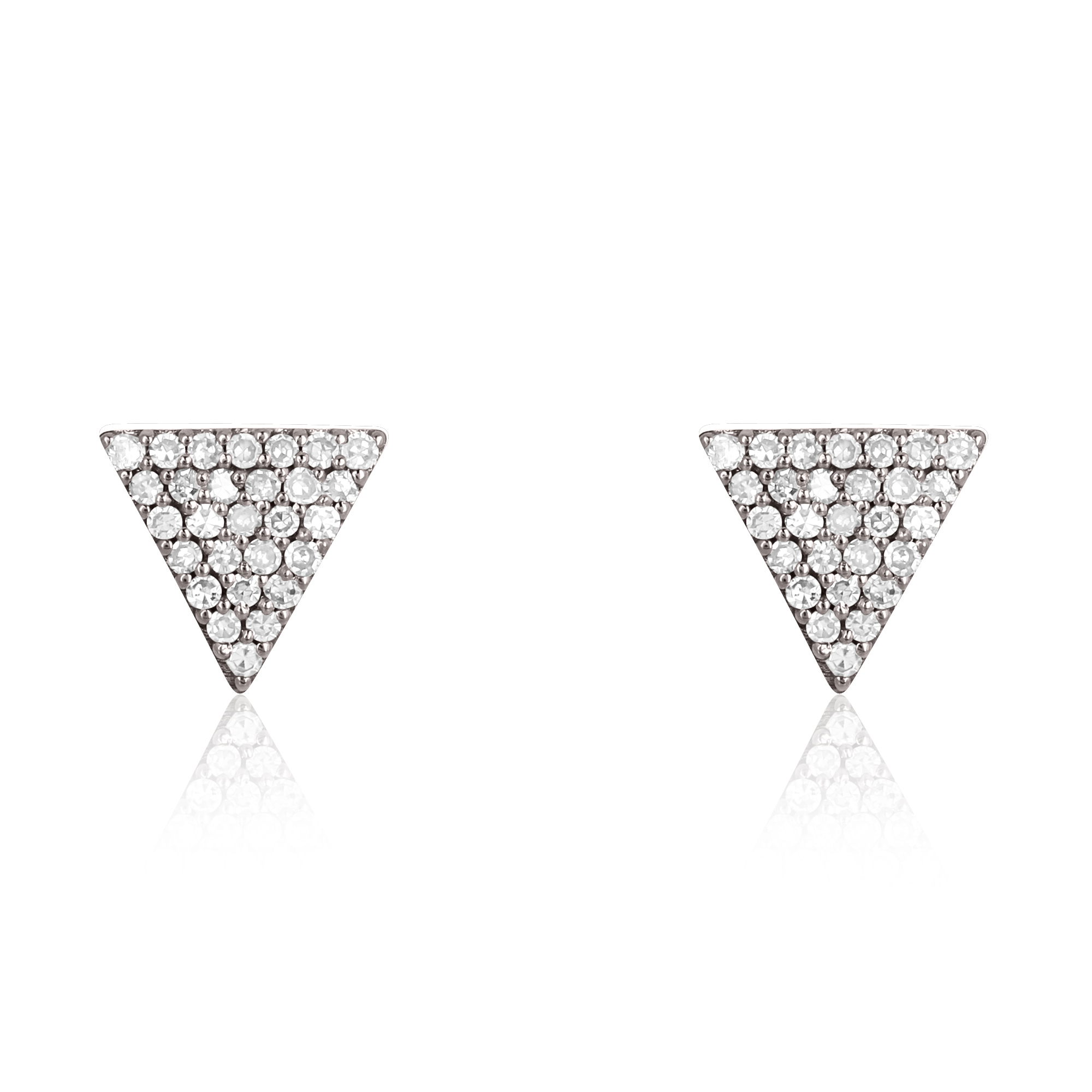 Sterling Silver Pave Diamond Triangle Studs