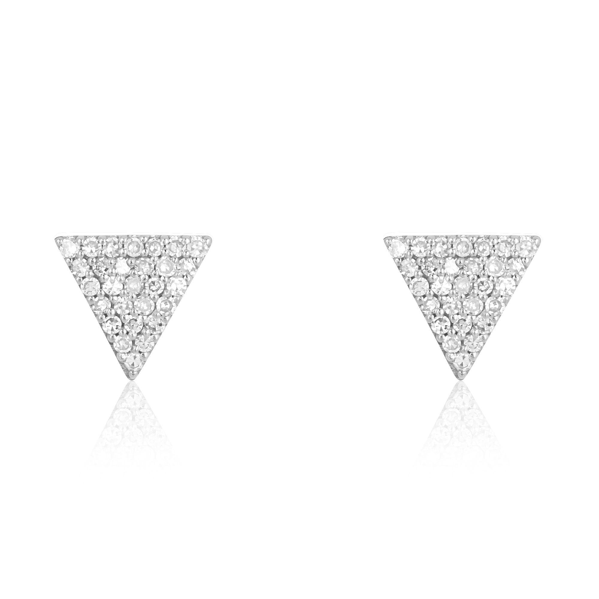 Sterling Silver Pave Diamond Triangle Studs