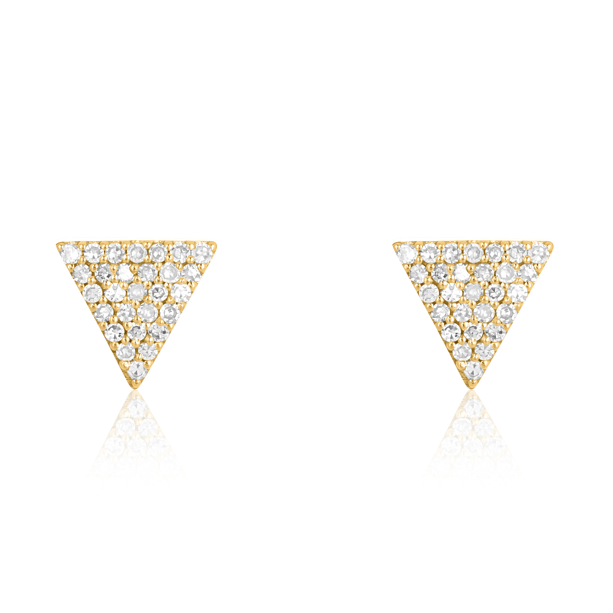 Yellow Gold Pave Diamond Triangle Studs