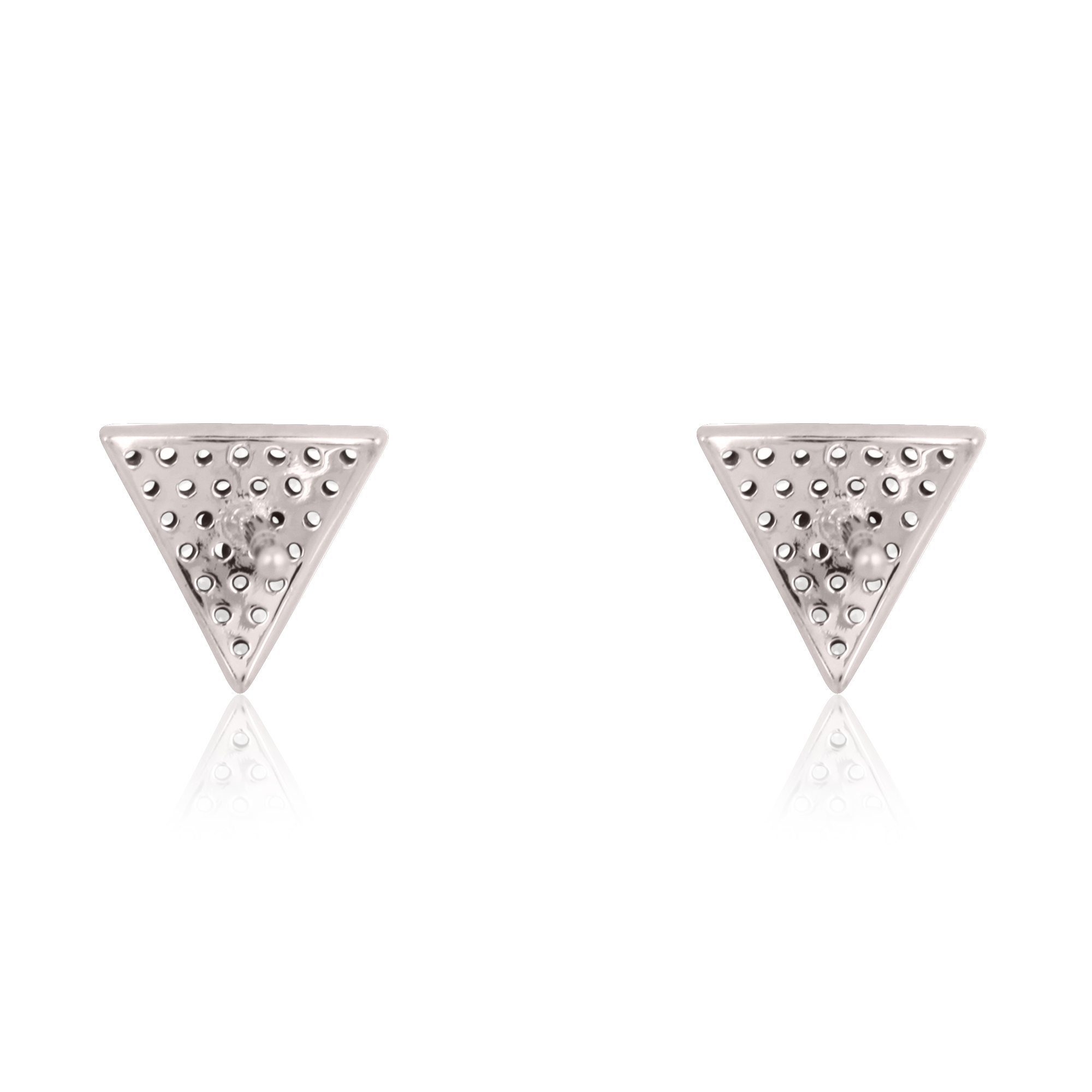 Sterling Silver Pave Diamond Triangle Studs