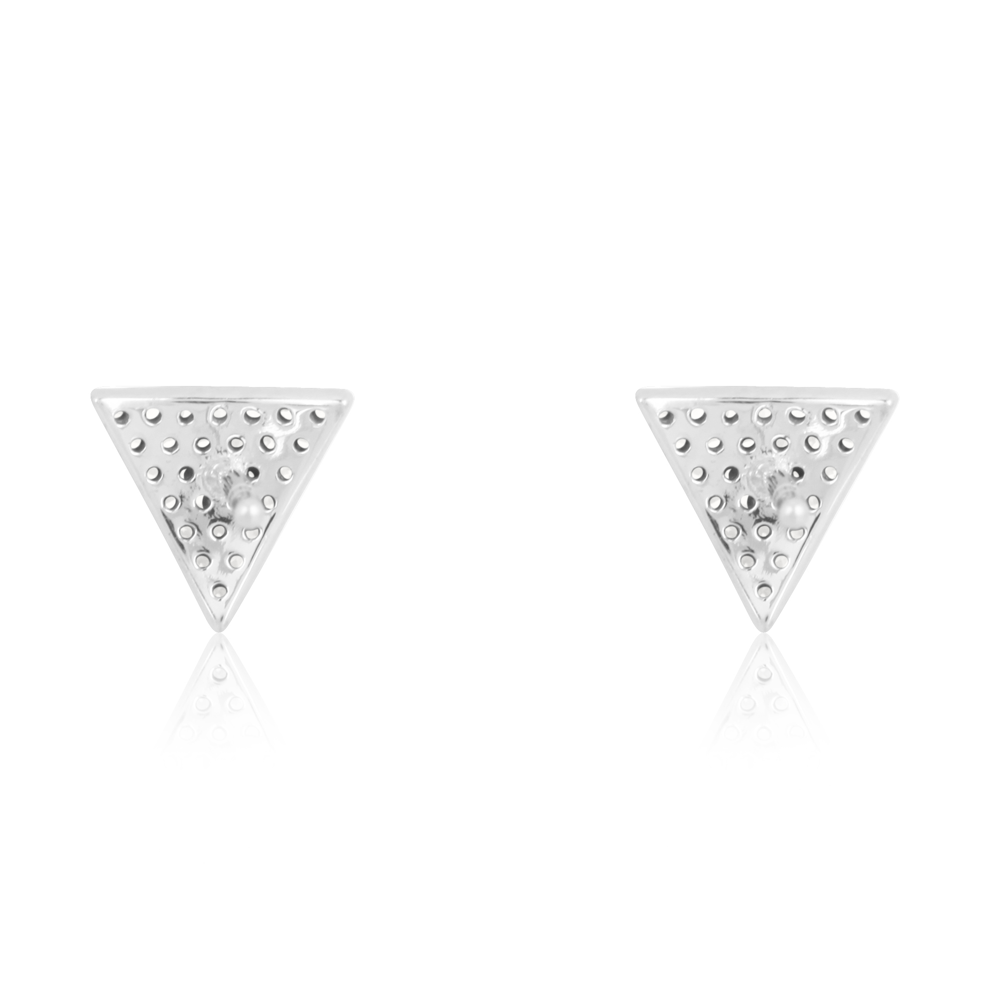 Sterling Silver Pave Diamond Triangle Studs