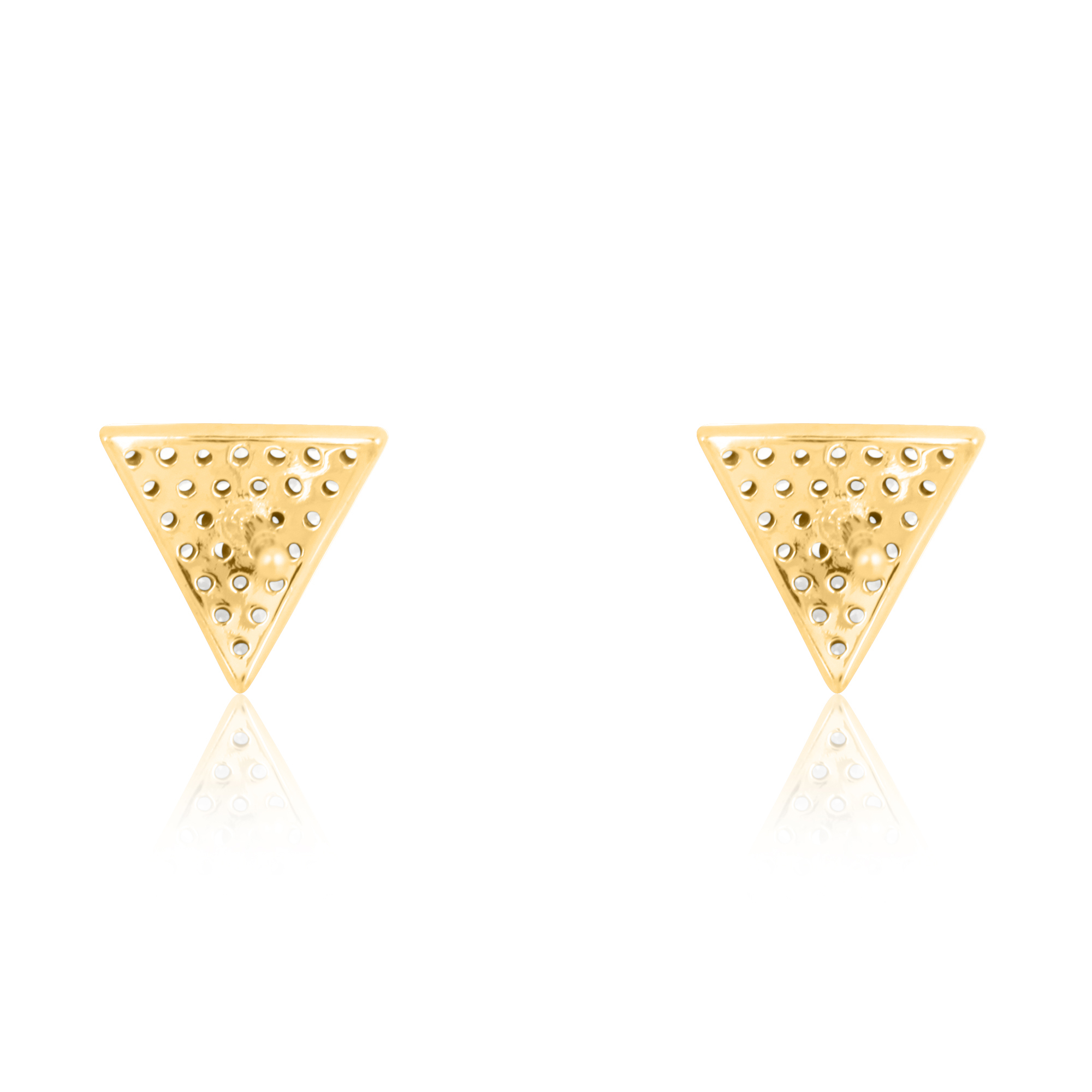 Yellow Gold Pave Diamond Triangle Studs