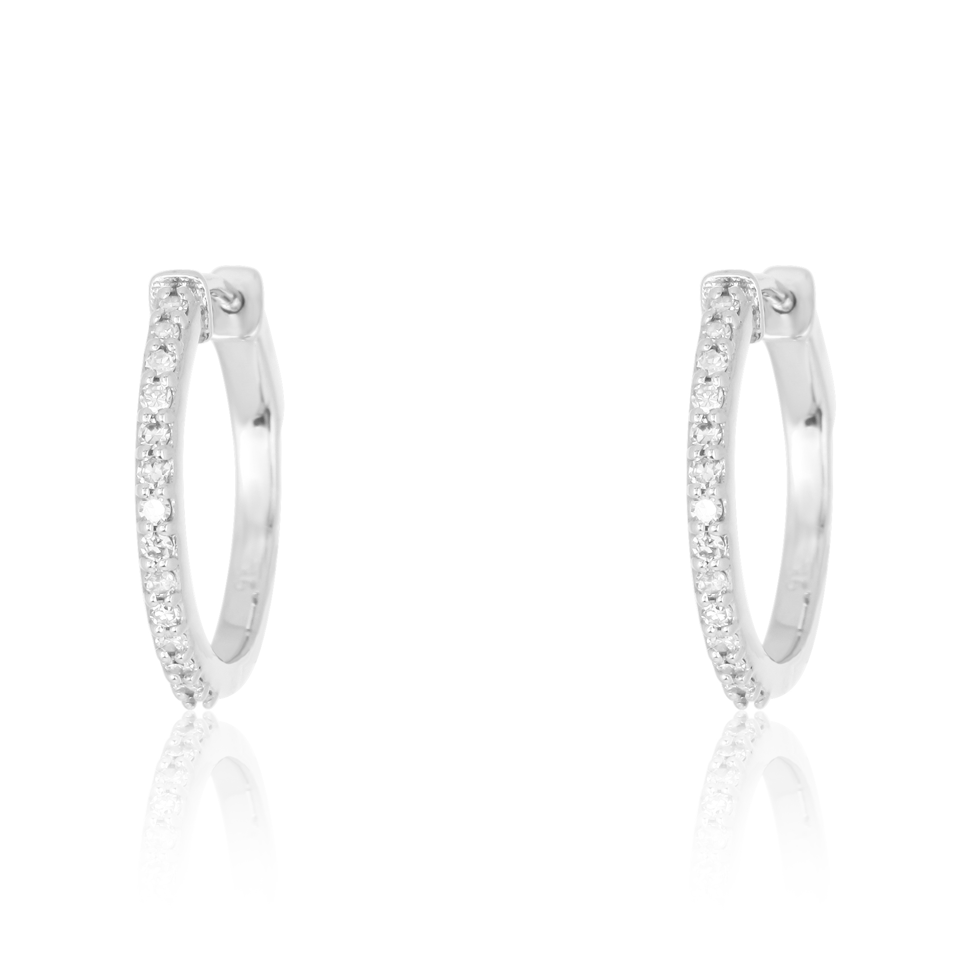 White Gold Single Line Diamond Hoops