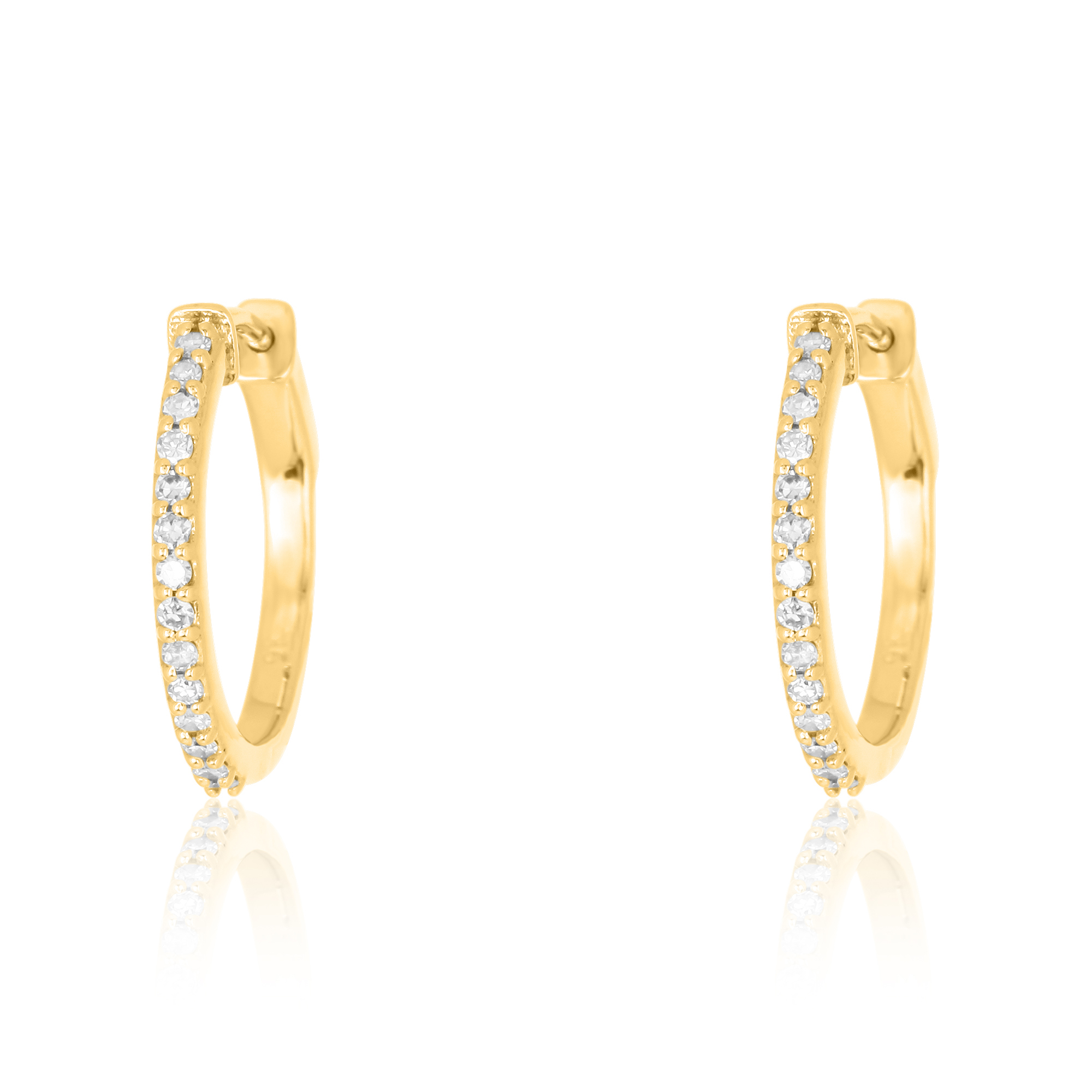 Yellow Gold Single Line Diamond Hoops