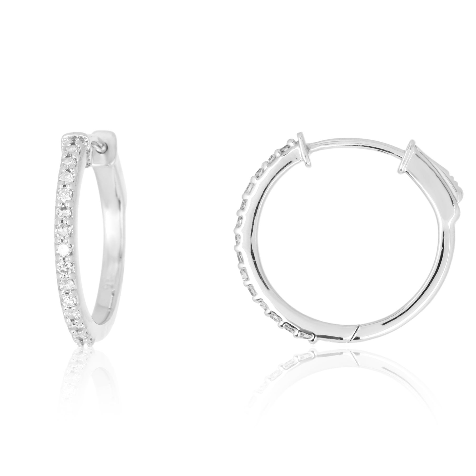 White Gold Single Line Diamond Hoops