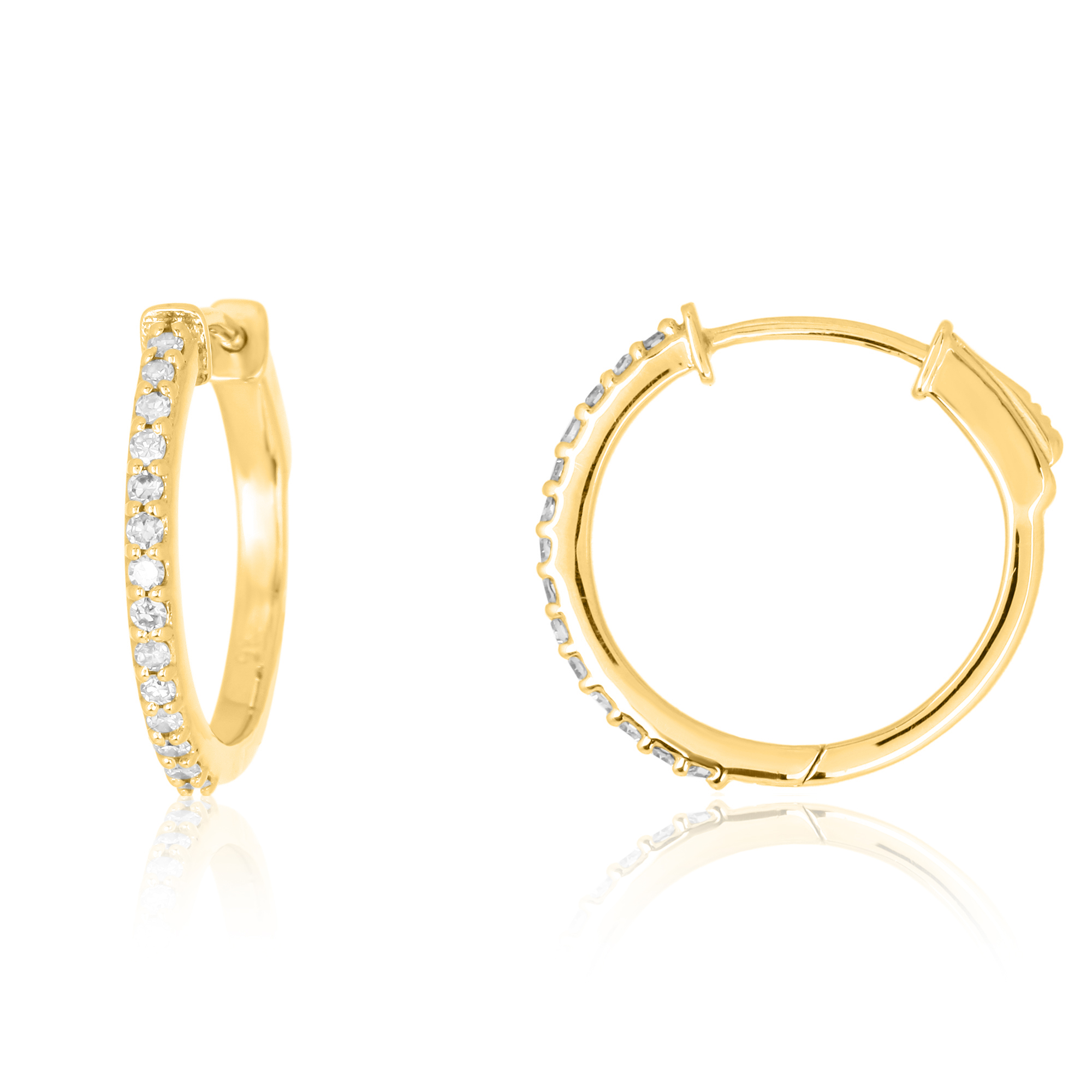 Yellow Gold Single Line Diamond Hoops
