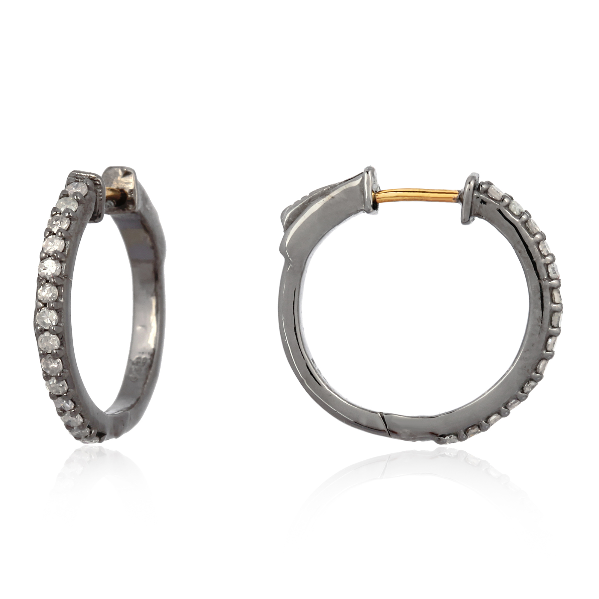 Sterling Silver Single Line Diamond Hoops