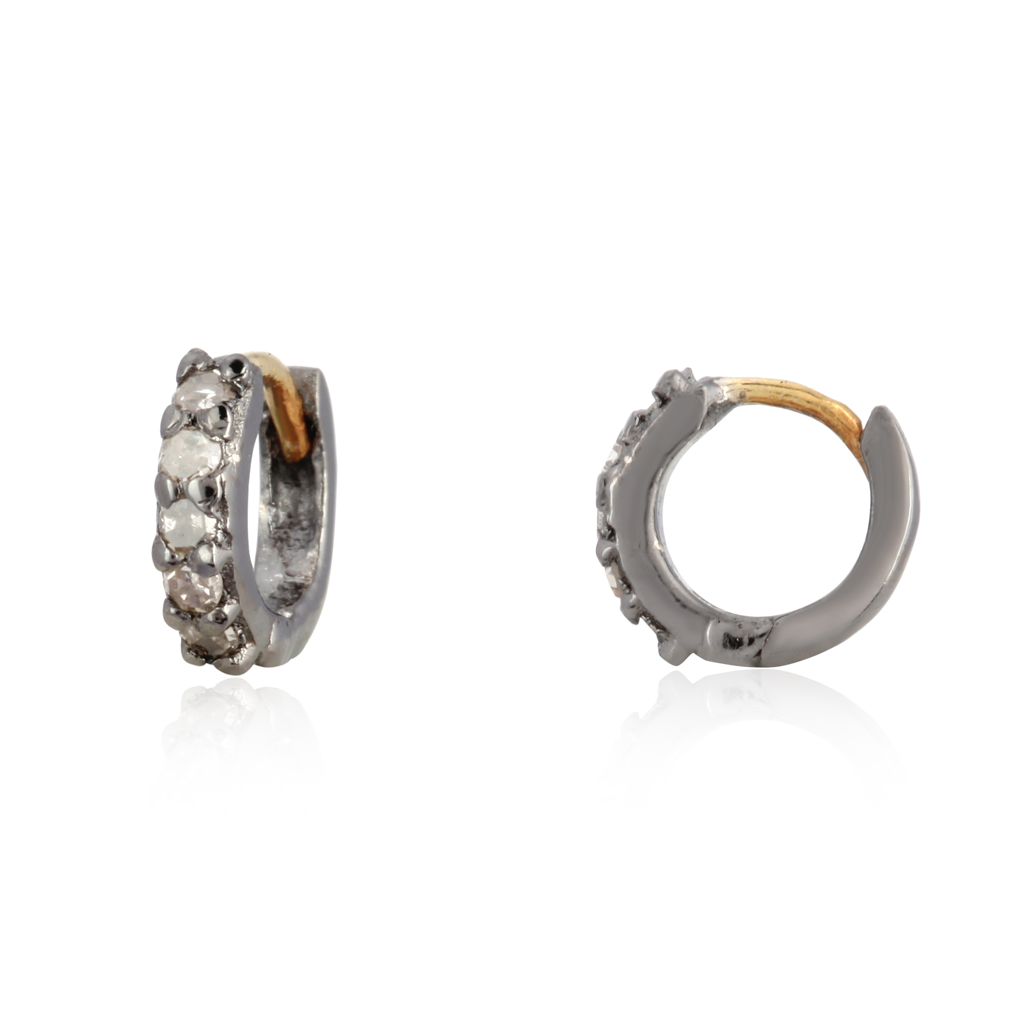 Sterling Silver Diamond Huggie Hoop Earrings